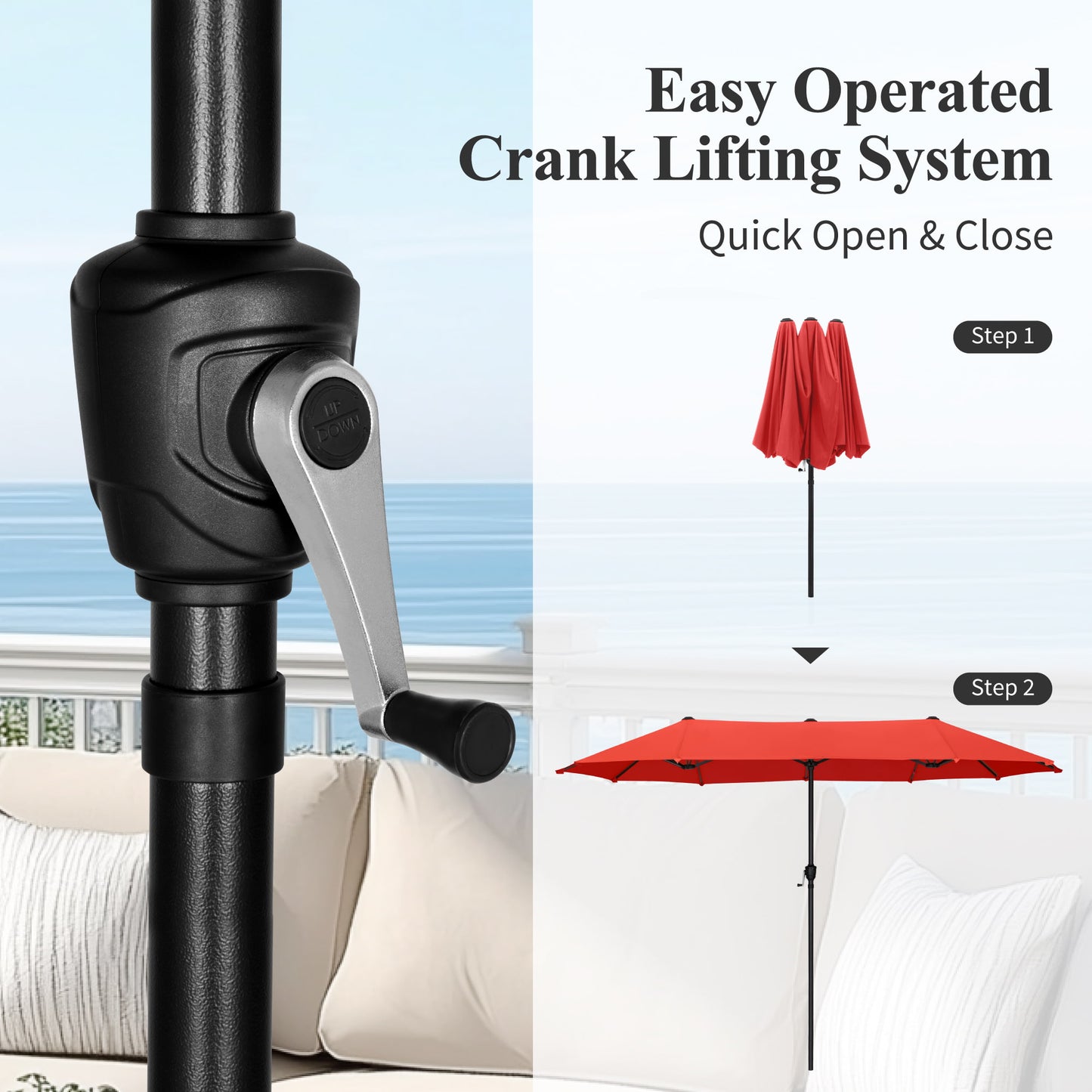 Captiva Designs 13ft Double-Sided Rectangular Patio Umbrella-Red