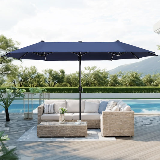 Captiva Designs 13ft Double-Sided Rectangular Patio Umbrella-Navy Blue