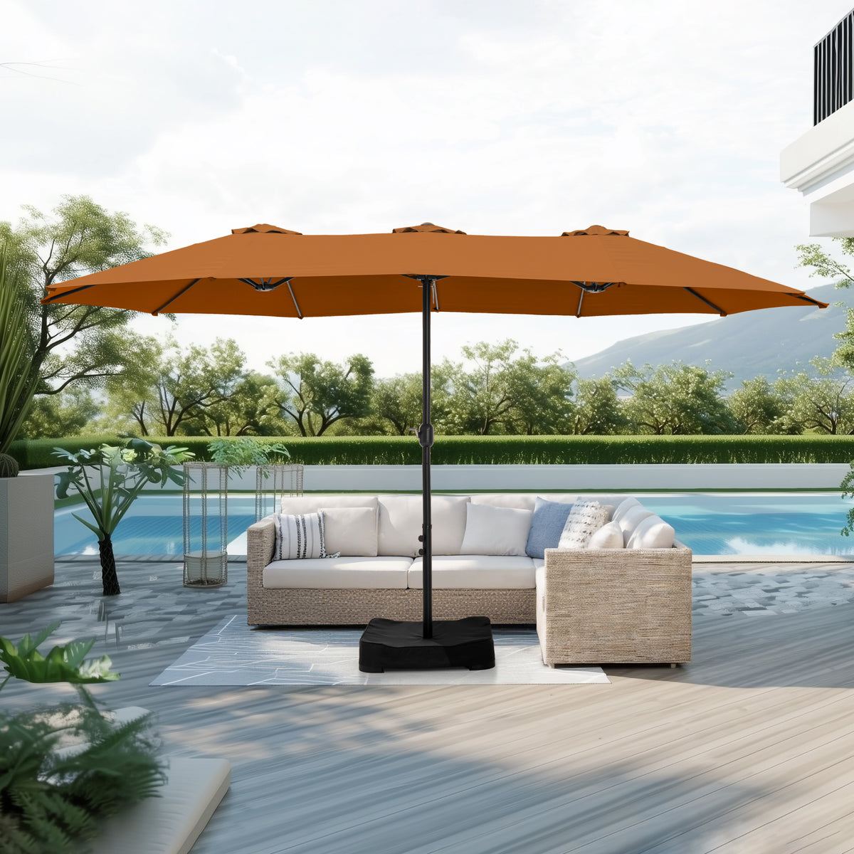 Captiva Designs 9'x15' Rectangular Outdoor Market Umbrella with Crank Handle