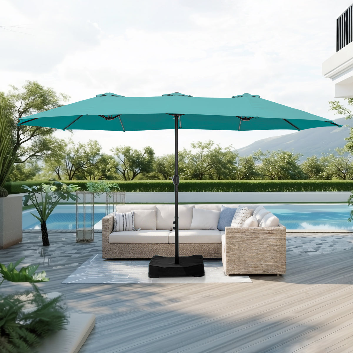 Captiva Designs 9'x15' Rectangular Outdoor Market Umbrella with Crank Handle