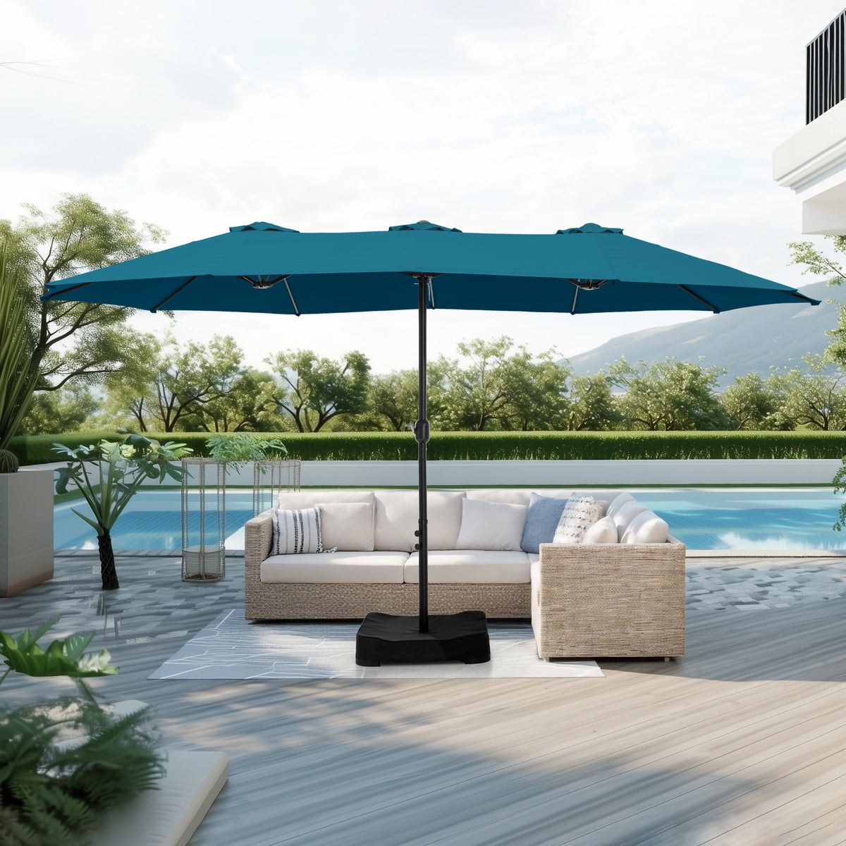 Captiva Designs 9'x15' Rectangular Outdoor Market Umbrella with Crank Handle