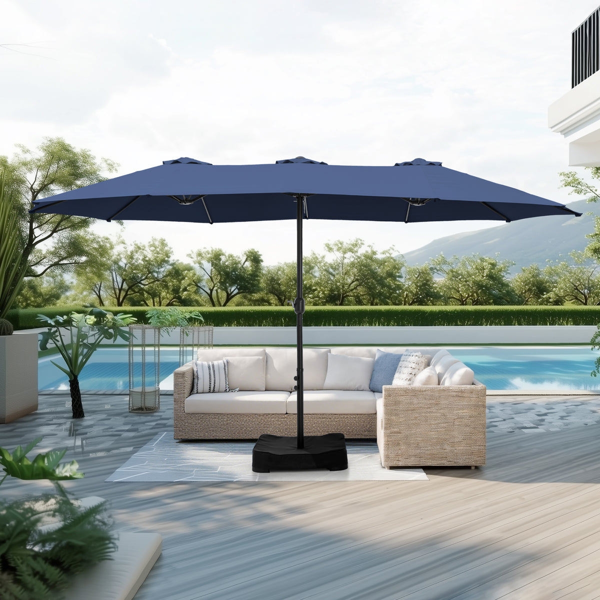 Captiva Designs 9'x15' Rectangular Outdoor Market Umbrella with Crank Handle
