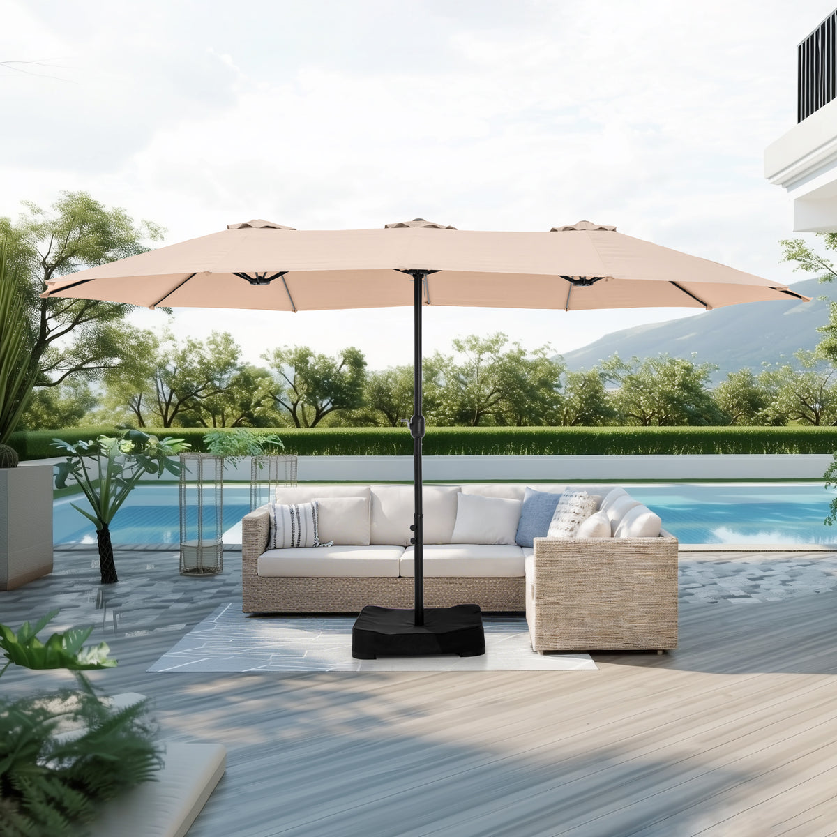 Captiva Designs 9'x15' Rectangular Outdoor Market Umbrella with Crank Handle
