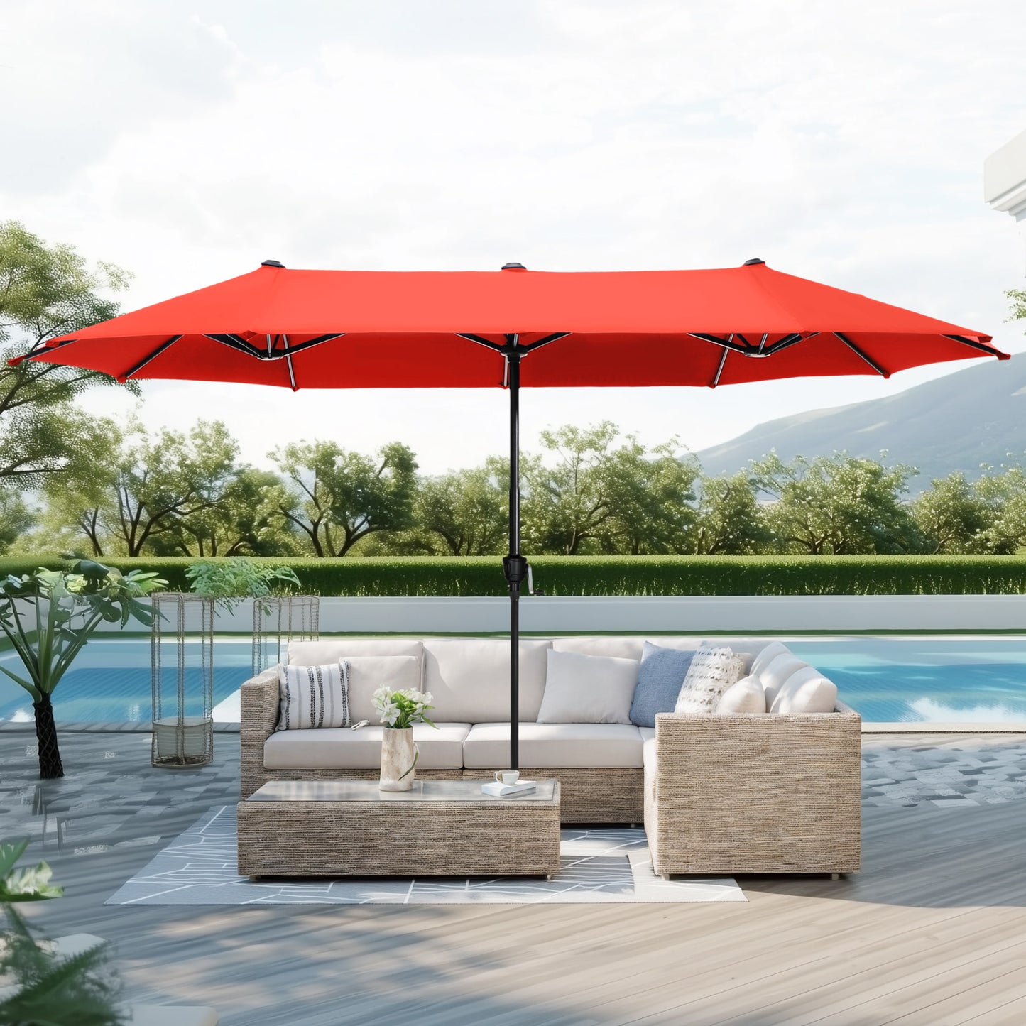 Captiva Designs 13ft Double-Sided Rectangular Patio Umbrella-Red
