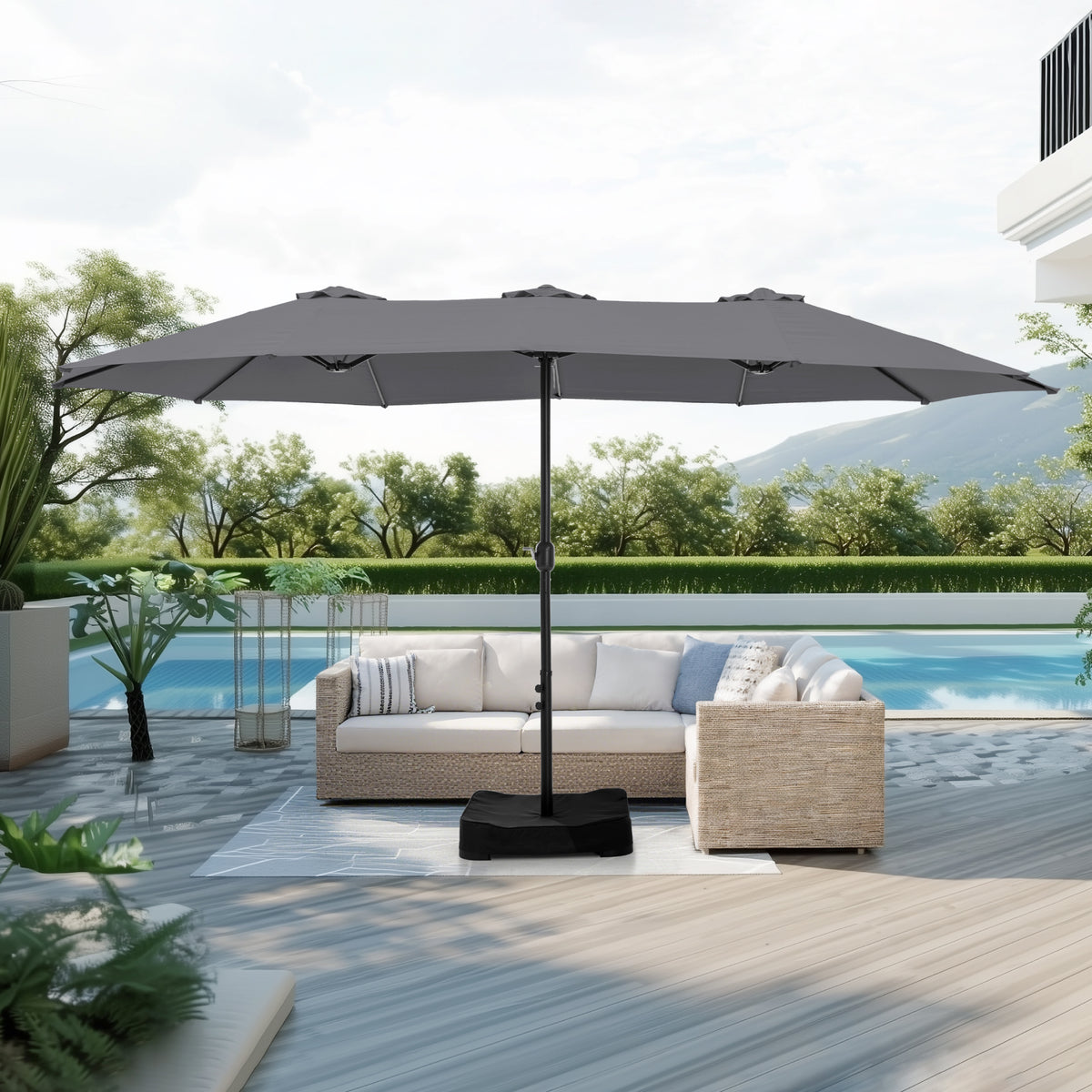 Captiva Designs 9'x15' Rectangular Outdoor Market Umbrella with Crank Handle