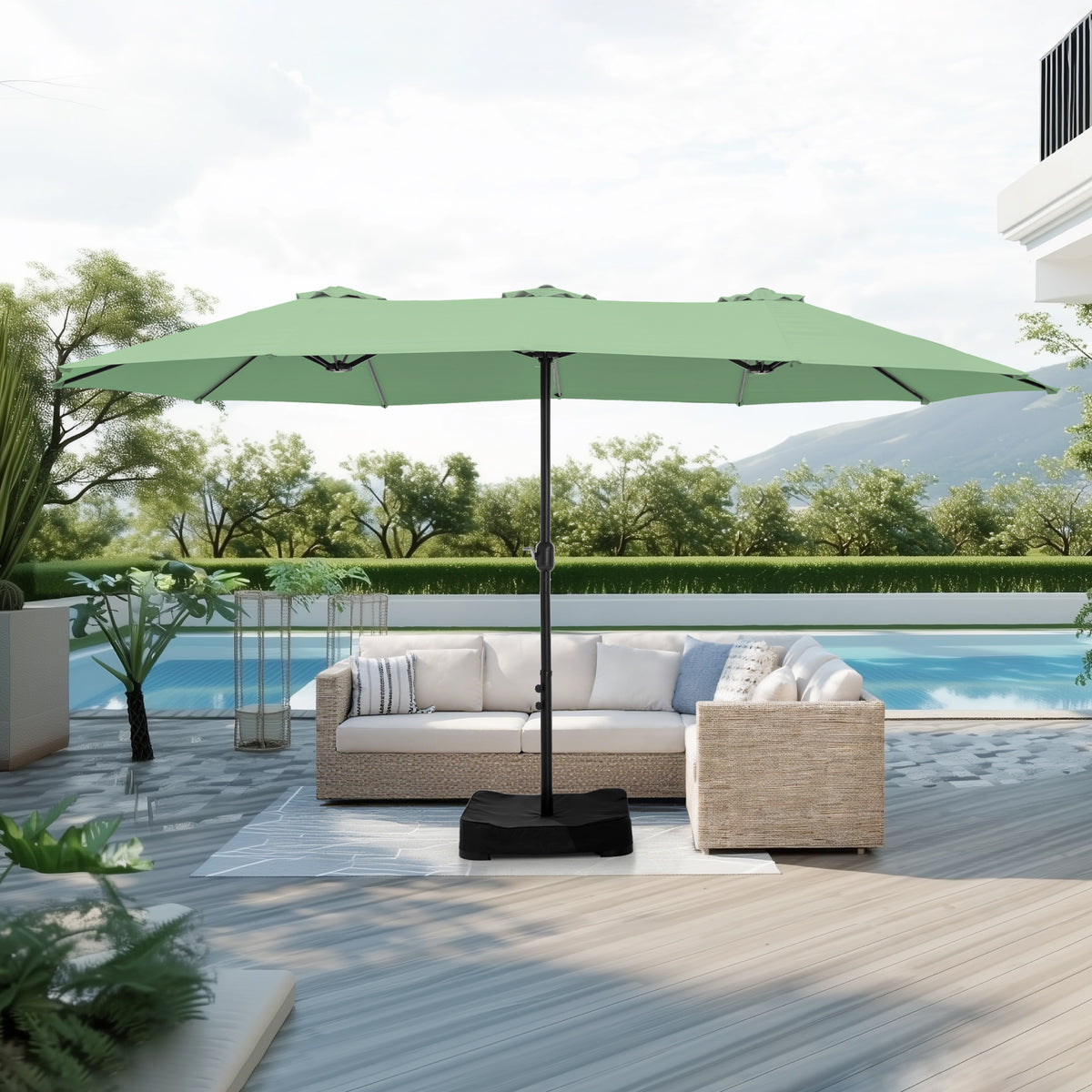 Captiva Designs 9'x15' Rectangular Outdoor Market Umbrella with Crank Handle