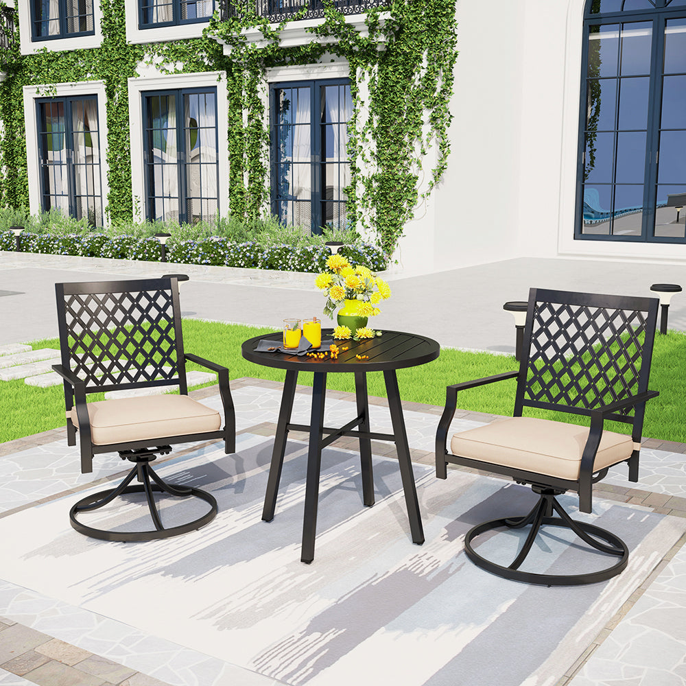 Captiva Designs 3pc Outdoor Patio Slatted Tabletop Round Dining Table & Metal Chairs