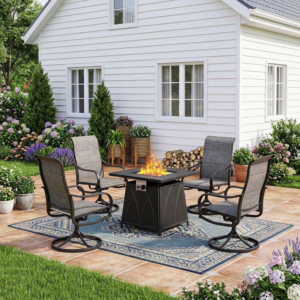 Captiva Designs 5pc Outdoor Patio Dining Set with Square Steel Table & Armrest Chairs