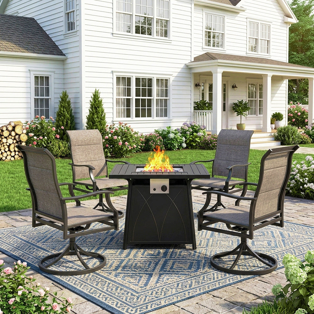 Captiva Designs 5pc Outdoor Patio Dining Set with Square Steel Table & Armrest Chairs