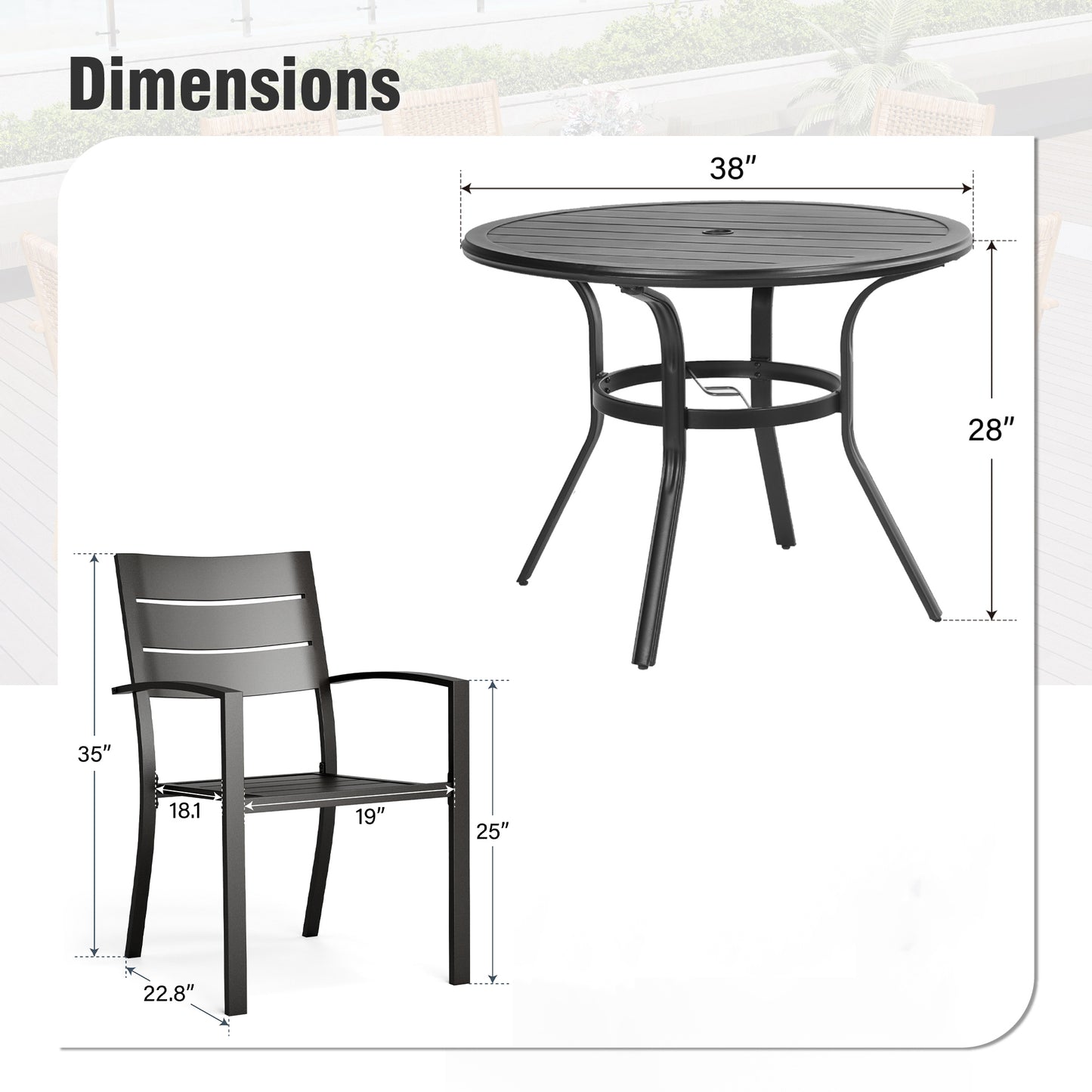 Captiva Designs 5pc Outdoor Patio Steel Dining Table & Metal Chairs with Stripe Back