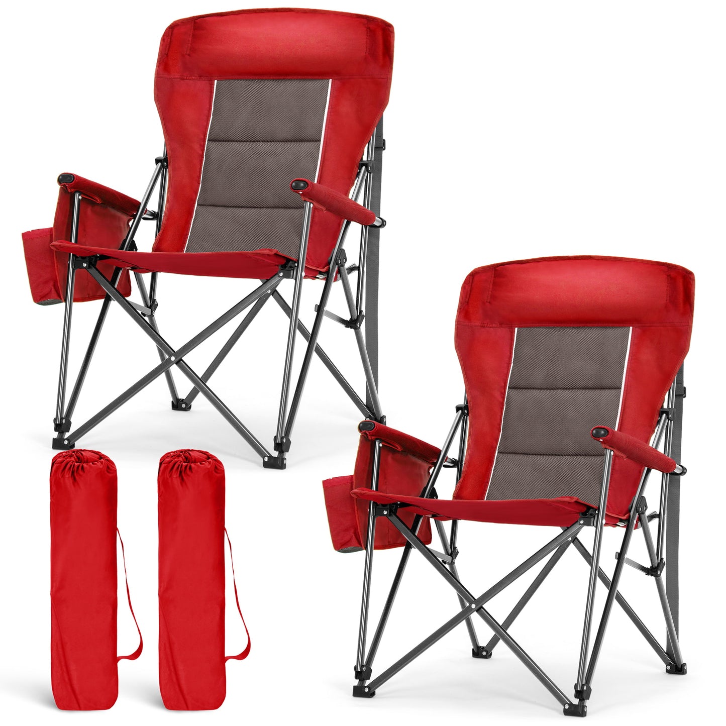Captiva Designs Heavy Duty XL Camping Chair with Headrest, Cup Holder & Side Pocket, 500 lbs Capacity