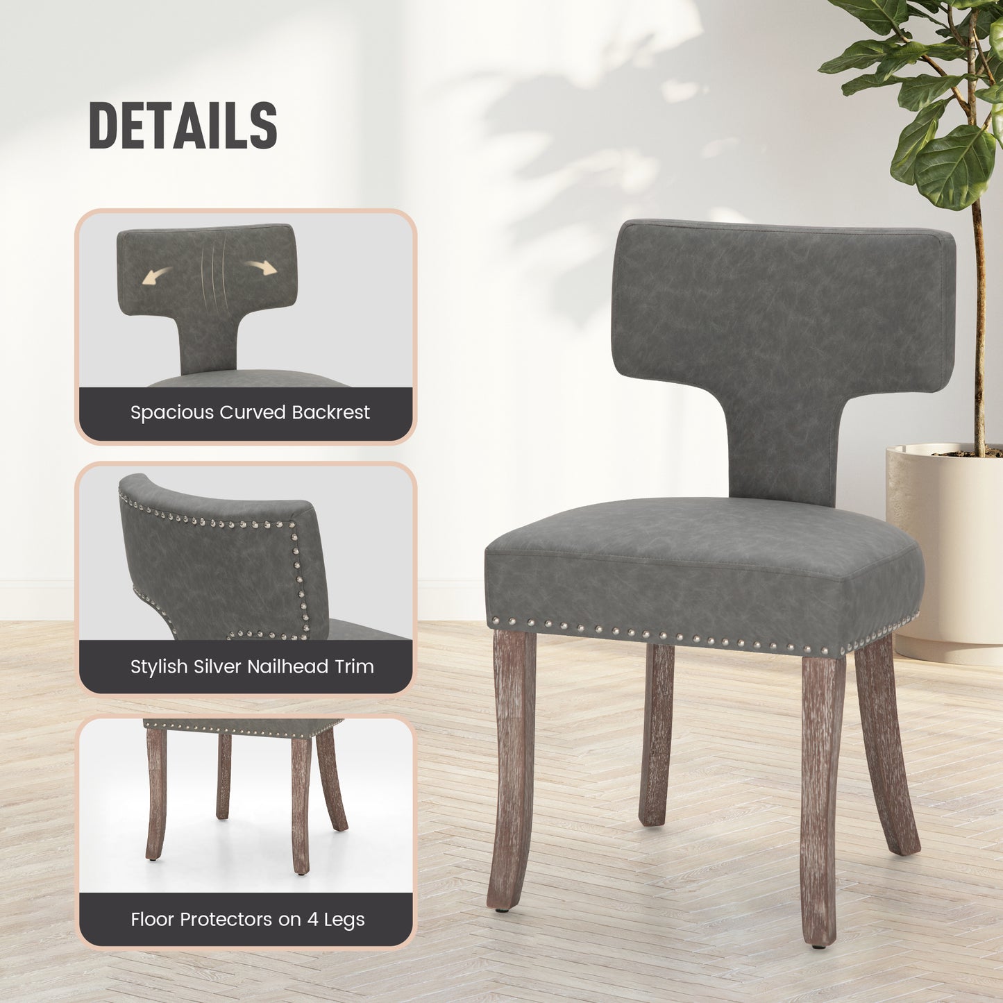 Captiva Designs Dining Chairs with Curved Backrest & Padded Seat & Solid Wood Legs