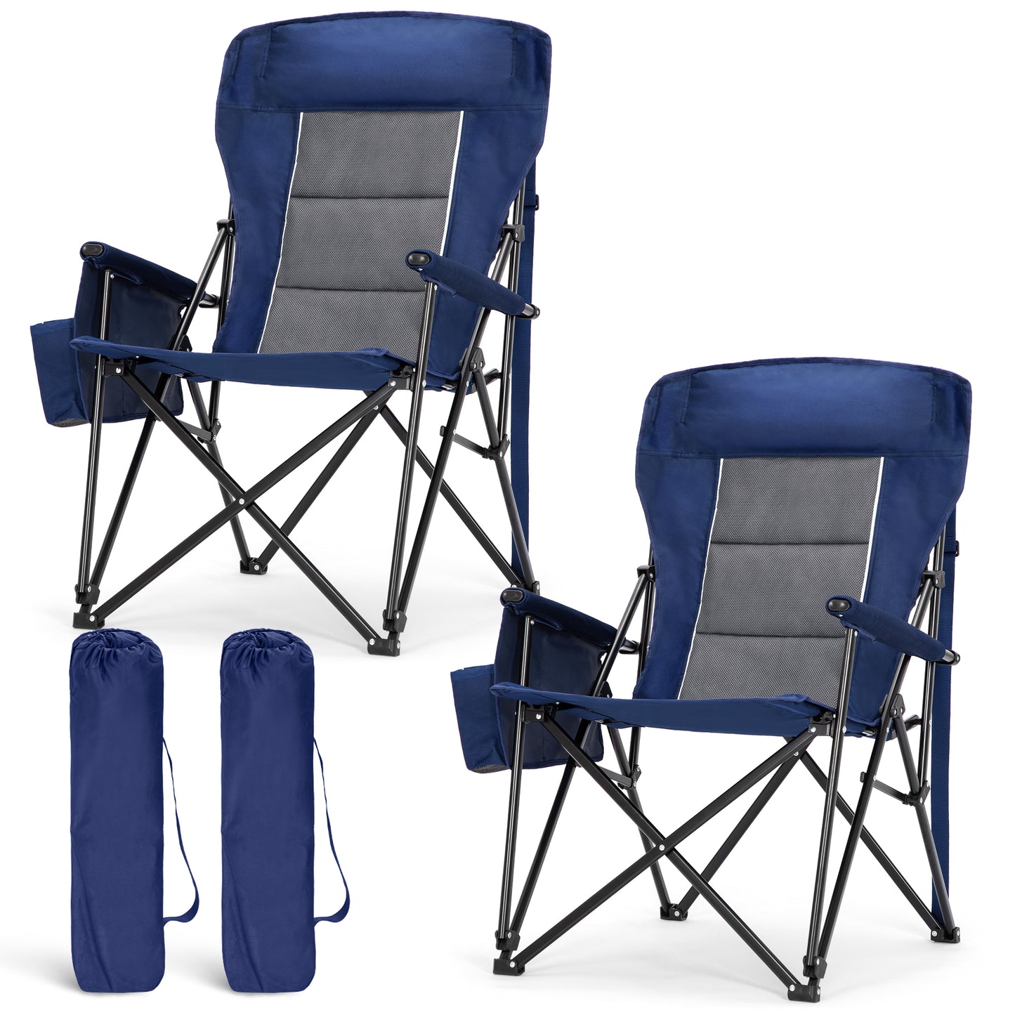 Captiva Designs Heavy Duty XL Camping Chair with Headrest, Cup Holder & Side Pocket, 500 lbs Capacity