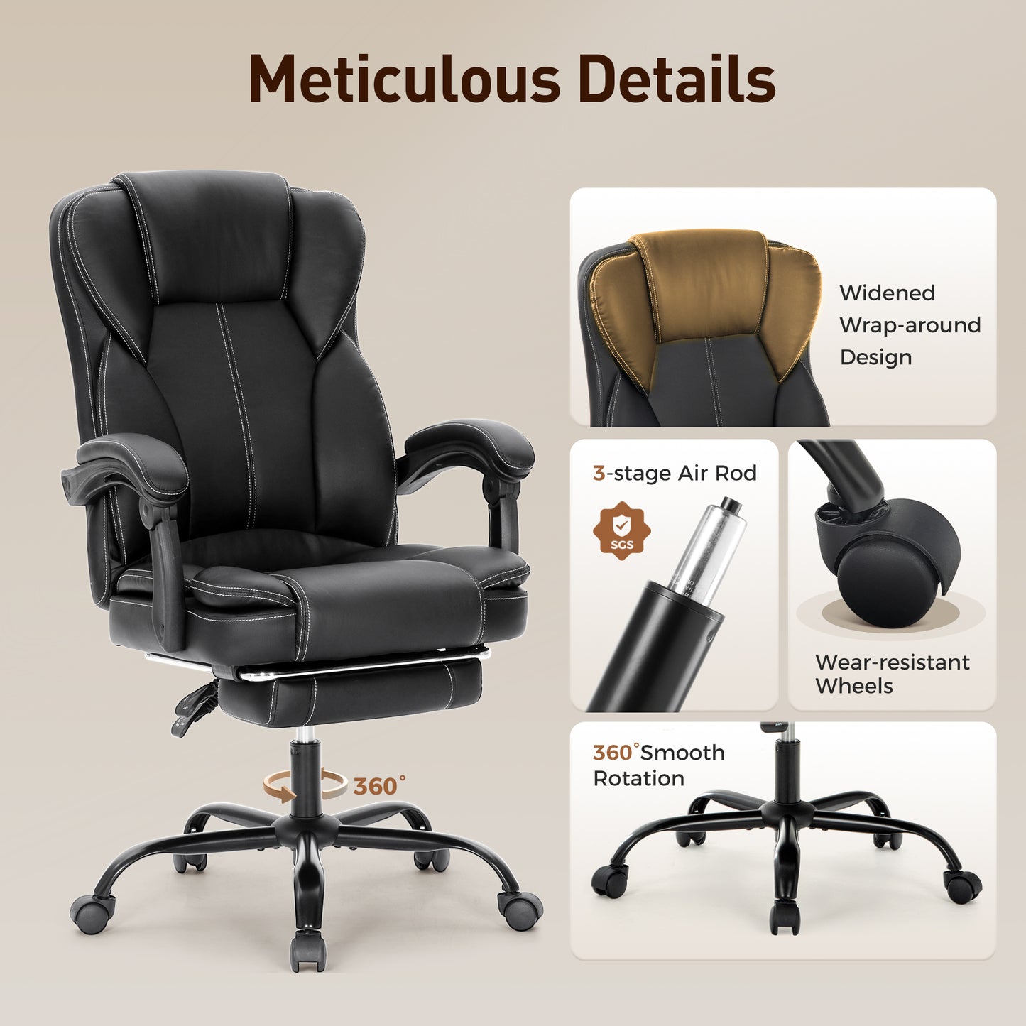 Captiva Designs Executive Ergonomic Office Chair Big & Tall Swivel Office Chair with Footrest and Recline Function, Black