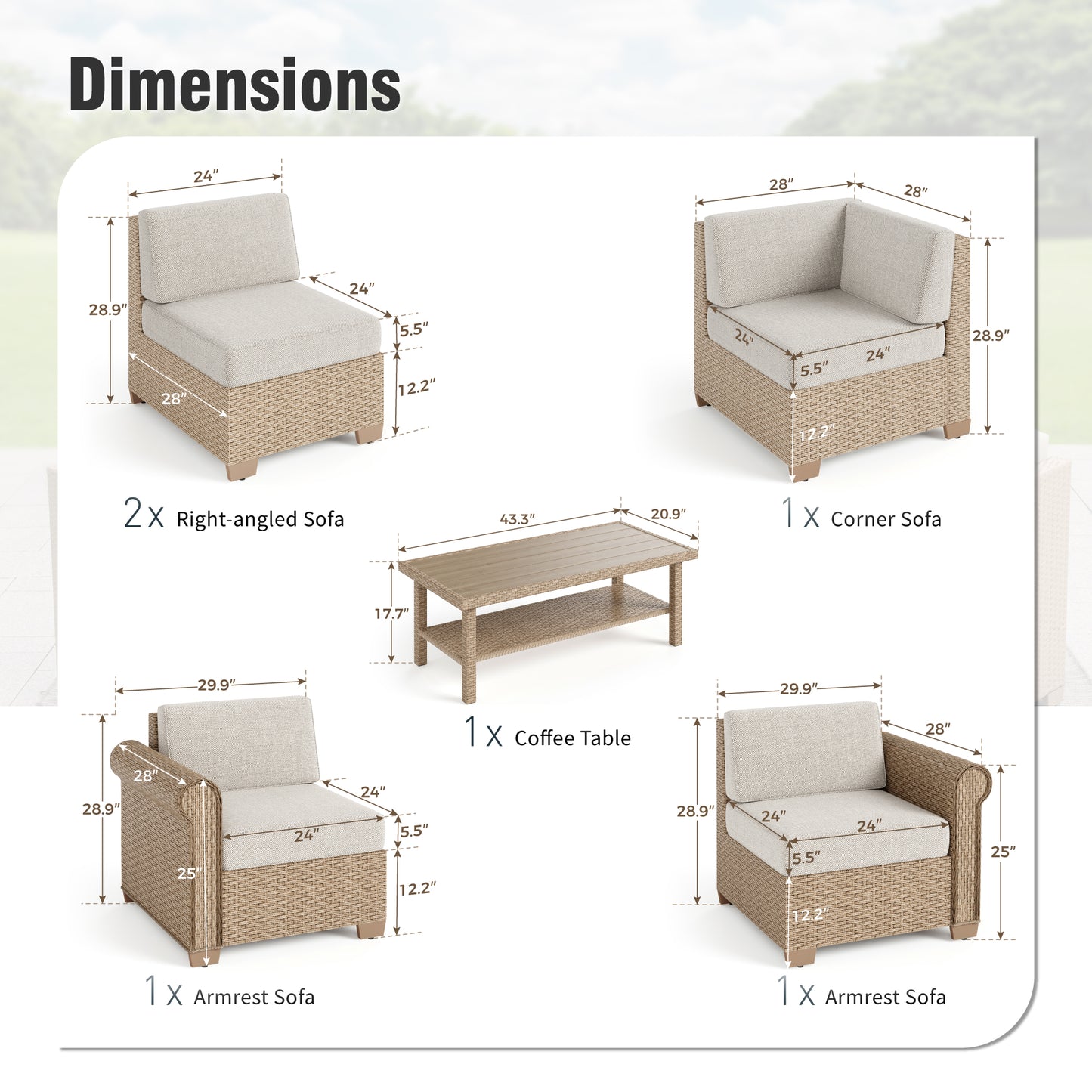 Captiva Designs Large Outdoor Patio Sectional Sofa Wicker Furniture Conversation Set with Cushions