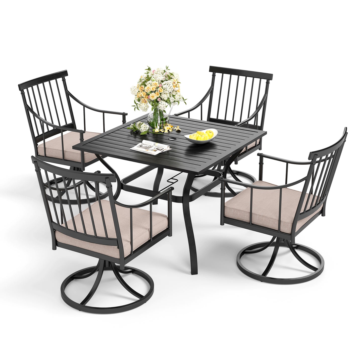 Captiva Designs 5pc Outdoor Patio Steel Dining Table & Stylish Cushioned Metal Chairs