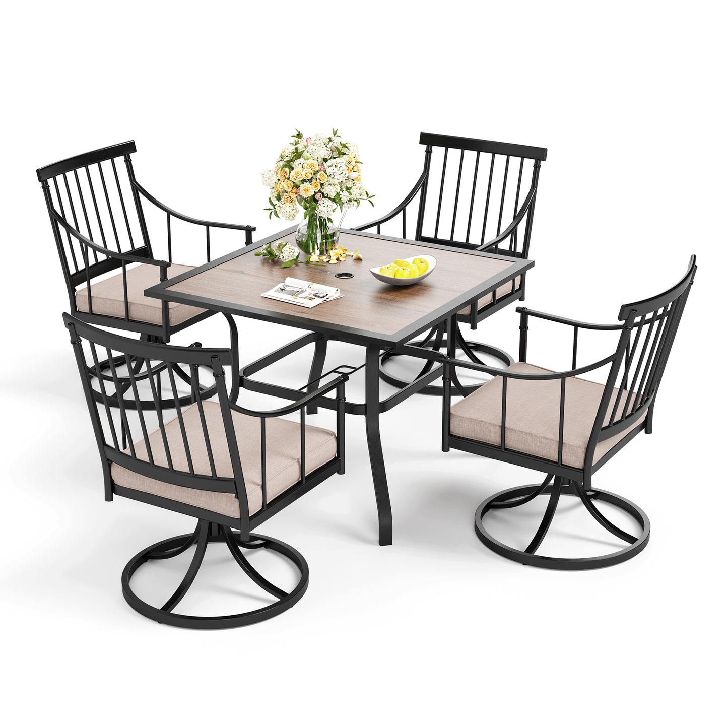 Captiva Designs 5pc Outdoor Patio Steel Dining Table & Stylish Cushioned Metal Chairs