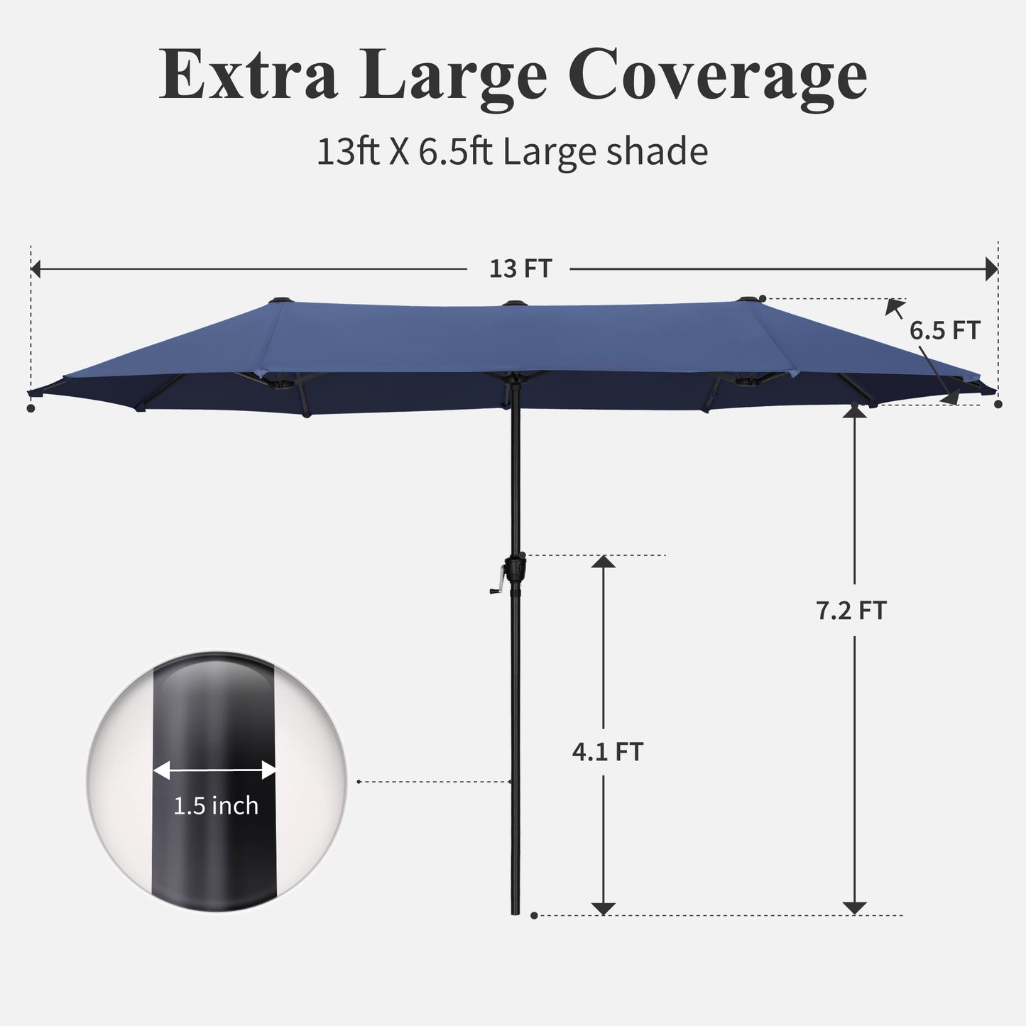 Captiva Designs 13ft Double-Sided Rectangular Patio Umbrella-Navy Blue