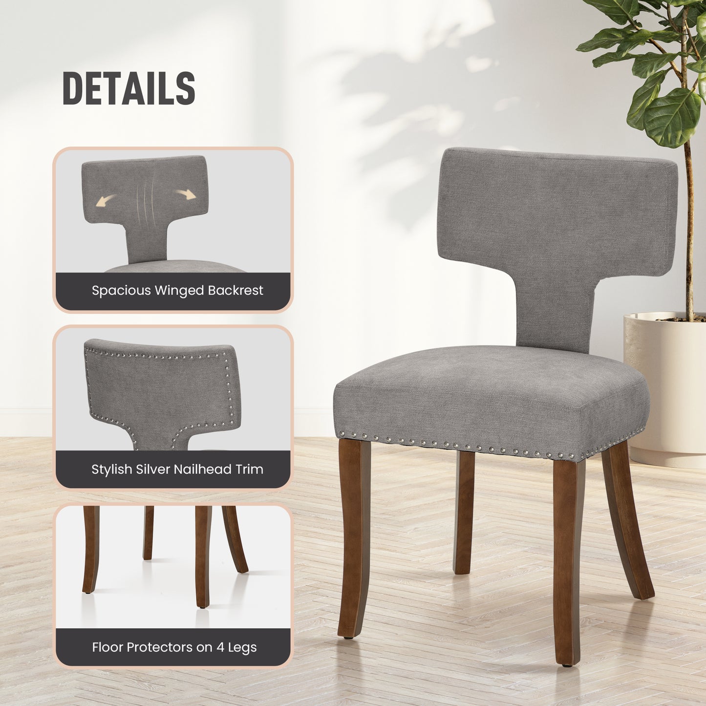 Captiva Designs Dining Chairs with Curved Backrest & Padded Seat & Solid Wood Legs
