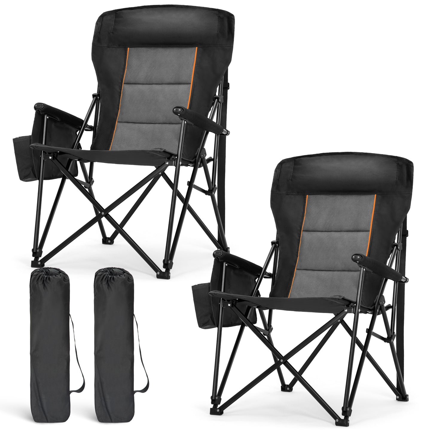 Captiva Designs Heavy Duty XL Camping Chair with Headrest, Cup Holder & Side Pocket, 500 lbs Capacity