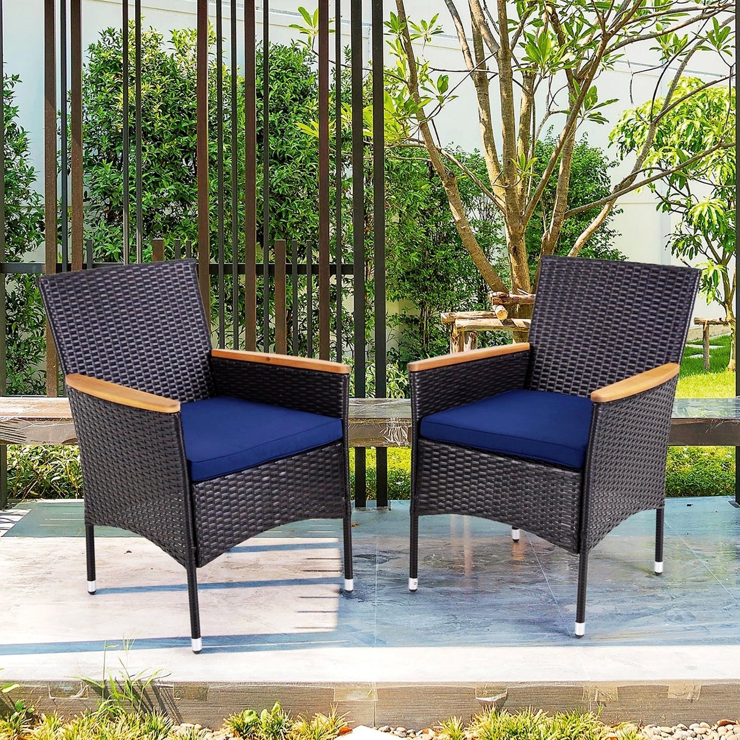 Captiva Designs Outdoor Patio All-weather Wicker Dining Chairs with Thick Cushion