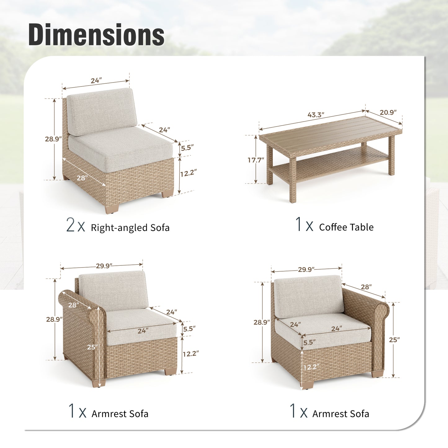 Captiva Designs Large Outdoor Patio Sectional Sofa Wicker Furniture Conversation Set with Cushions