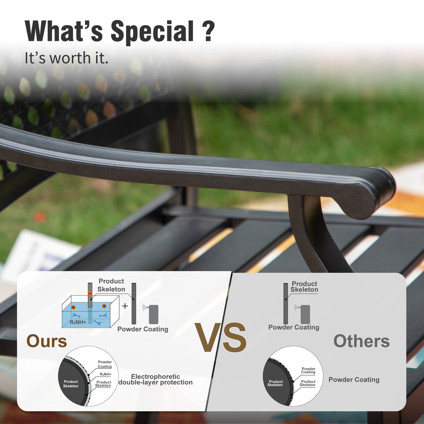 Captiva Designs 7pc Patio Dining Slat-top Expandable Rectangle Steel Table & Stylish Back Metal Chairs