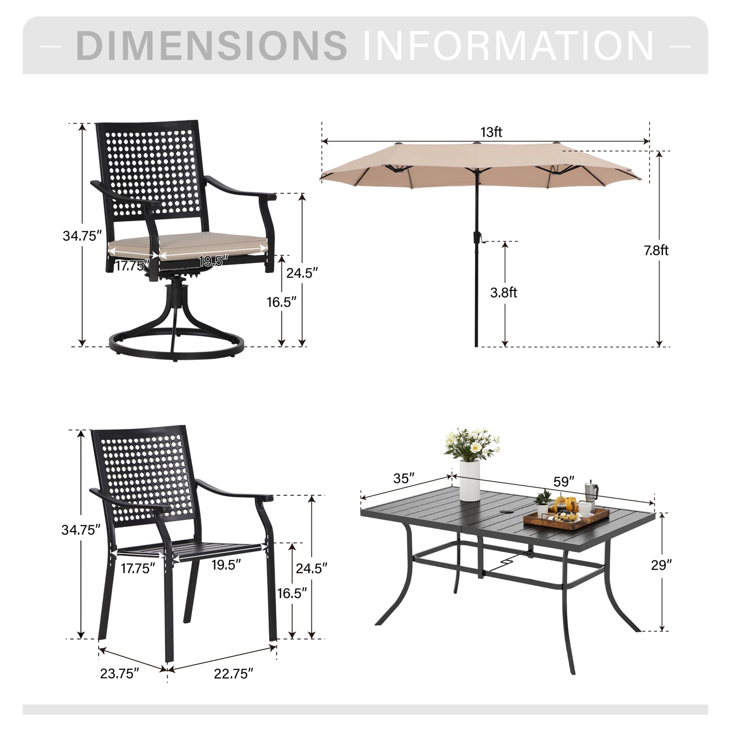 Captiva Designs 1 件装露台 U 型腿木质金属长方形桌子，带伞孔
