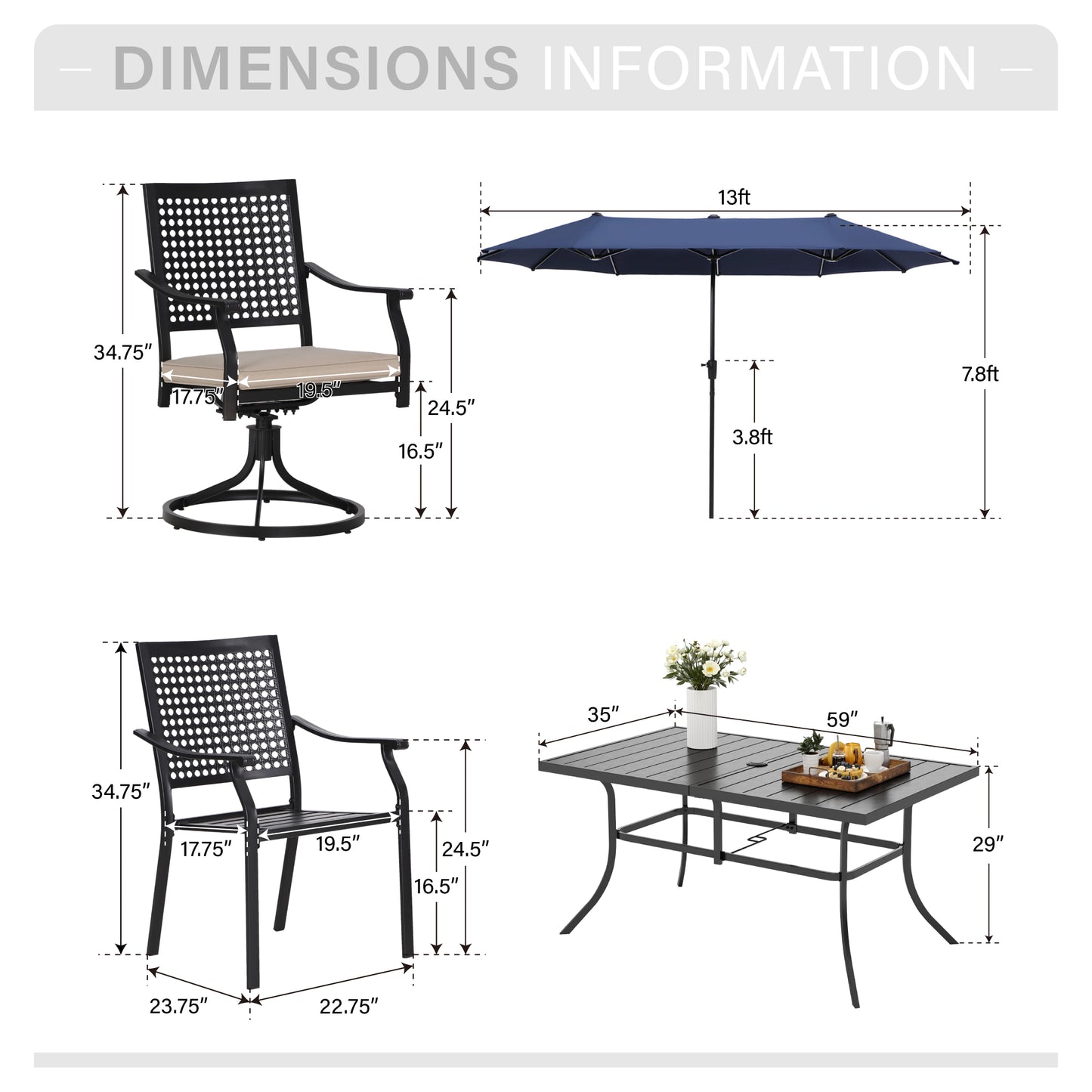 Captiva Designs 1 件装露台 U 型腿木质金属长方形桌子，带伞孔