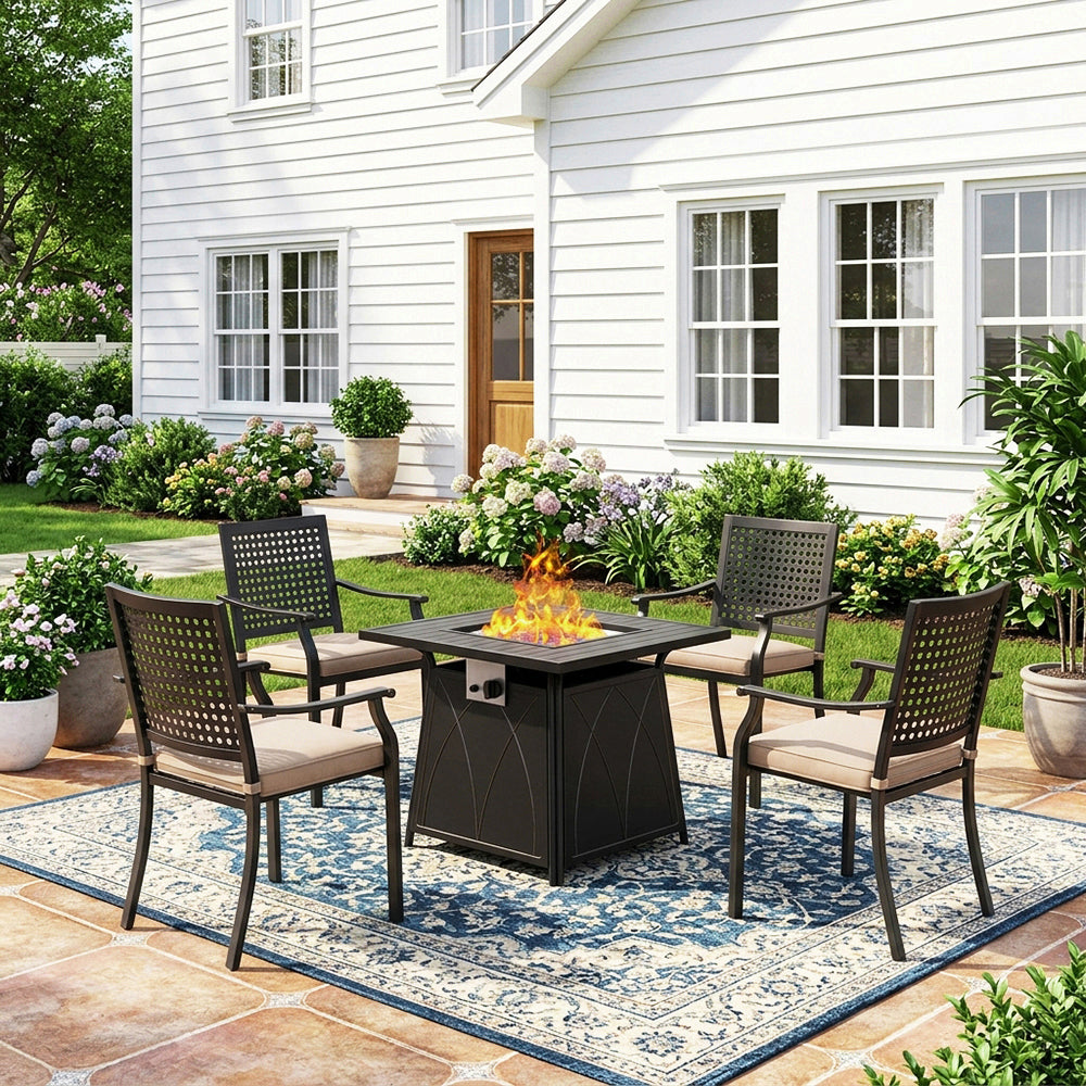 Captiva Designs 5pc Outdoor Patio Dining Set with Square Steel Table & Armrest Chairs