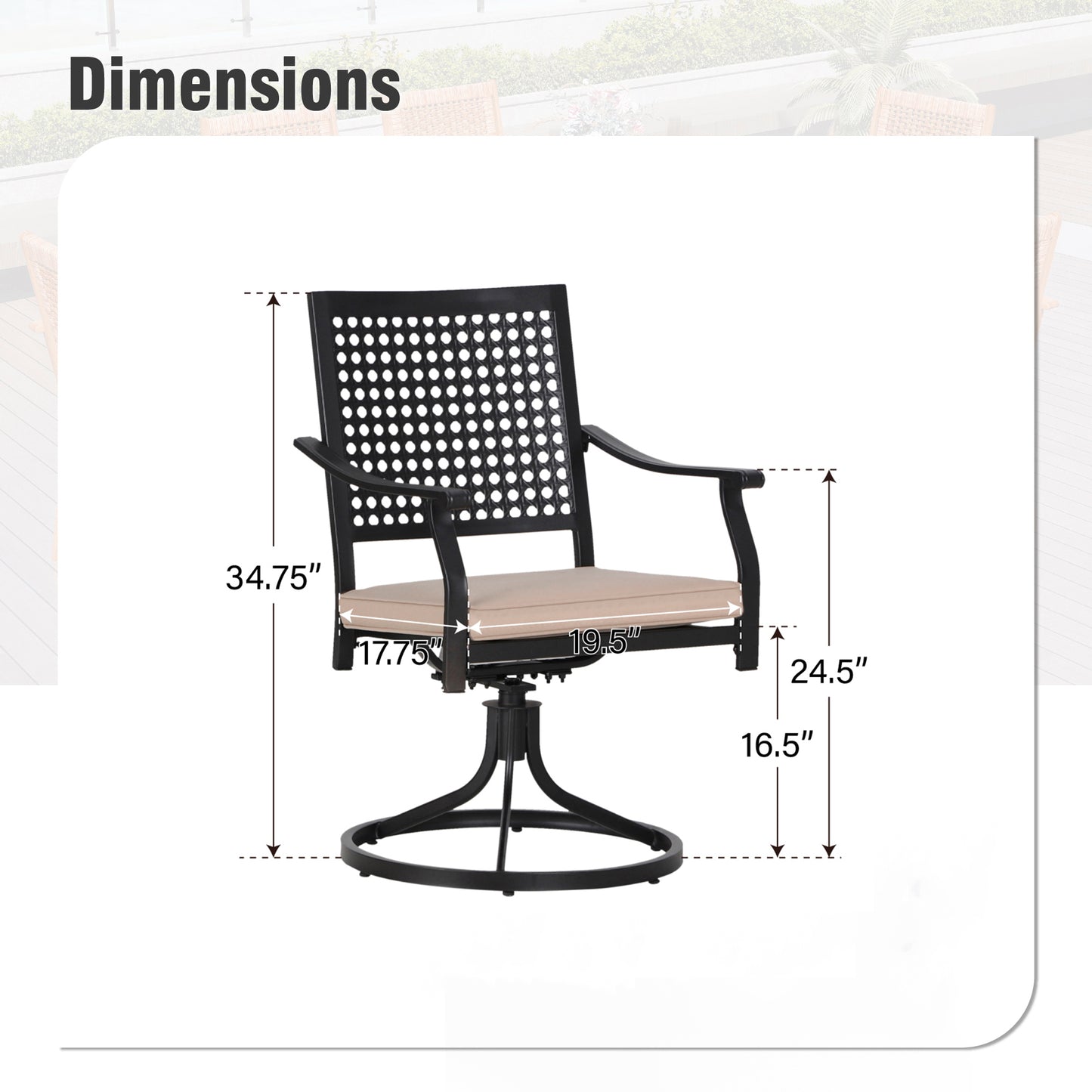 Captiva Designs 2pc Outdoor Patio Dining Chairs with Steel Frame and Ventilated Backs