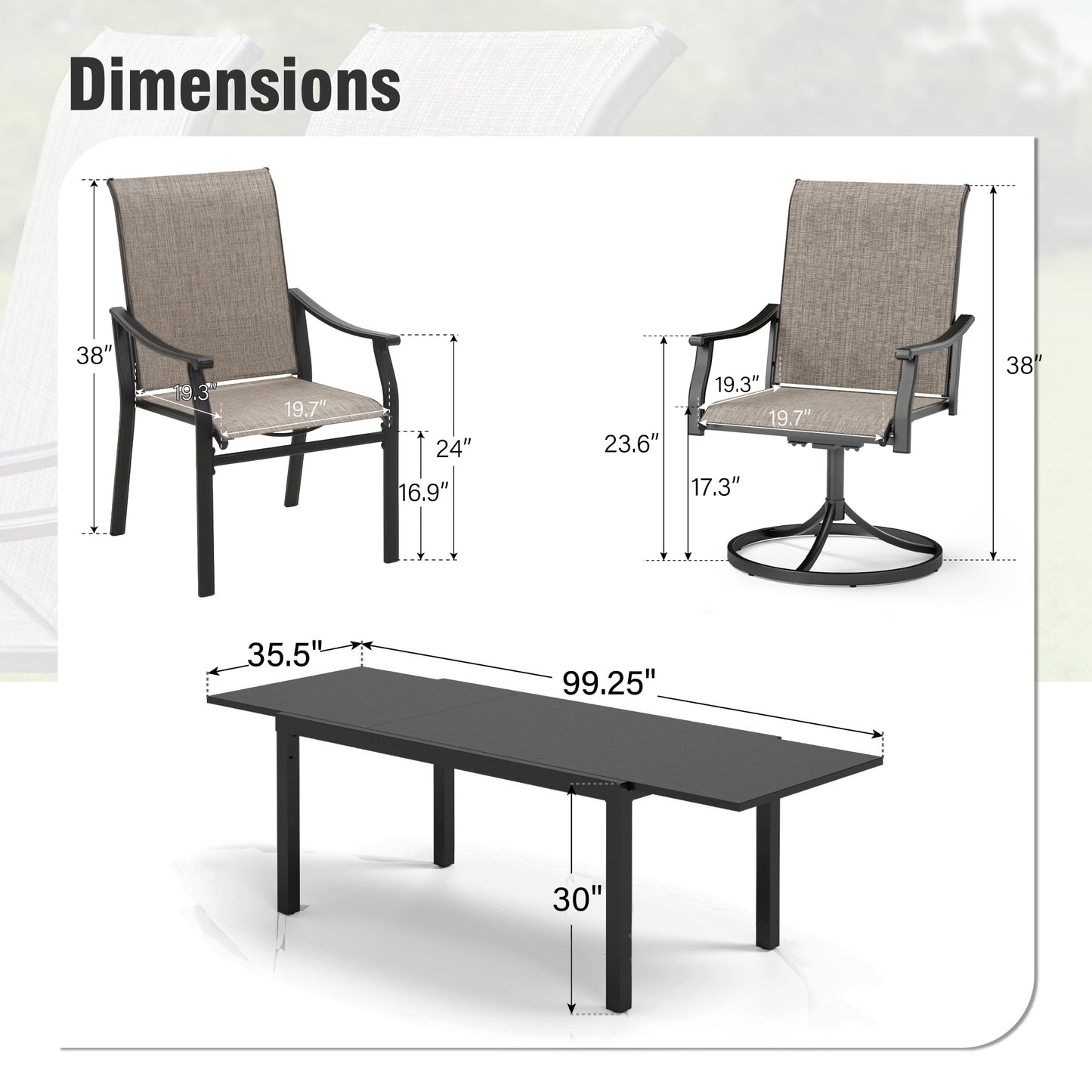 Captiva Designs 7pc Outdoor Patio Expandable Steel Dining Table & Brown Textilene Arm Chairs