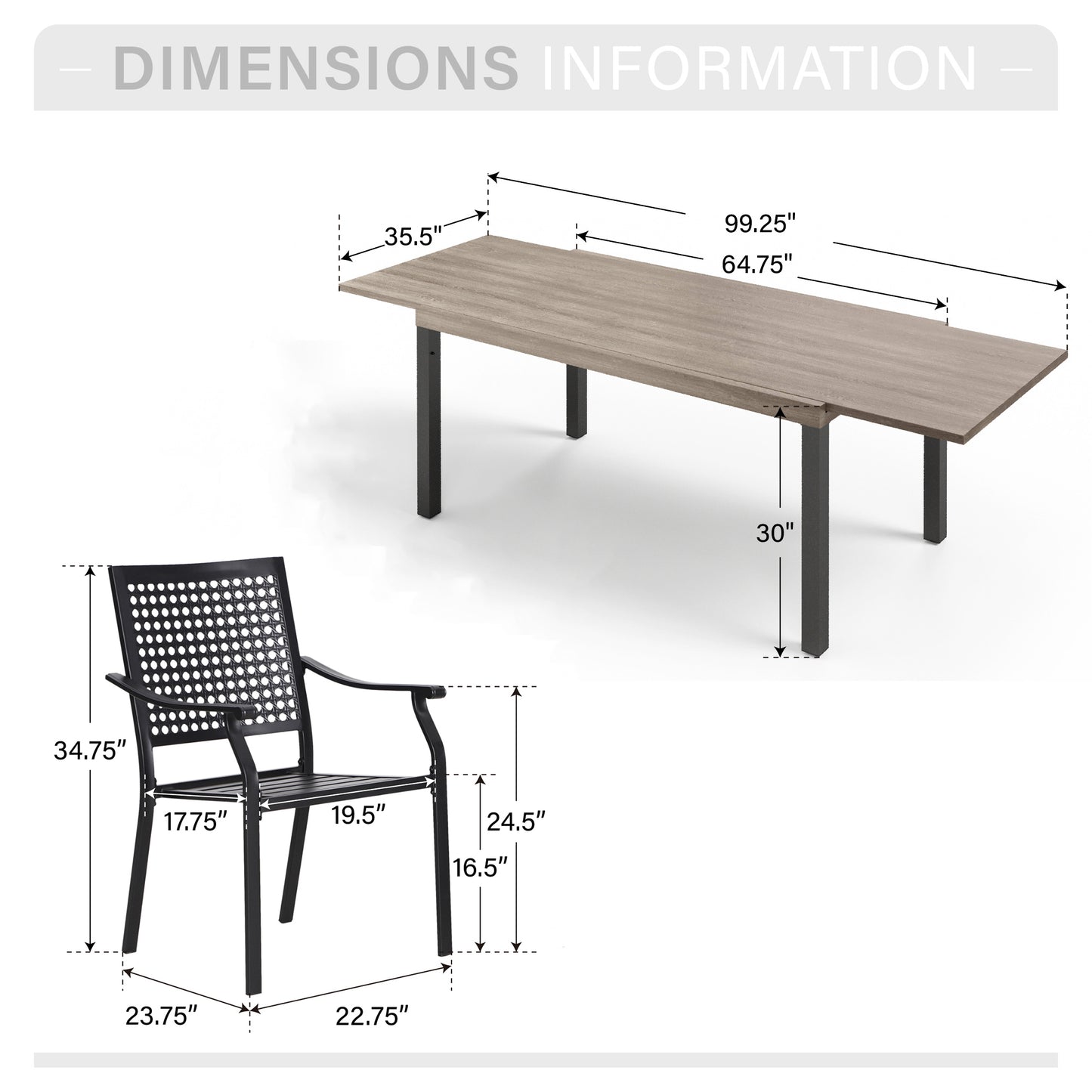 Captiva Designs 9pc Patio Adjustable Steel Rectangle Dining Table & Metal Chairs with Bull's Eye Pattern