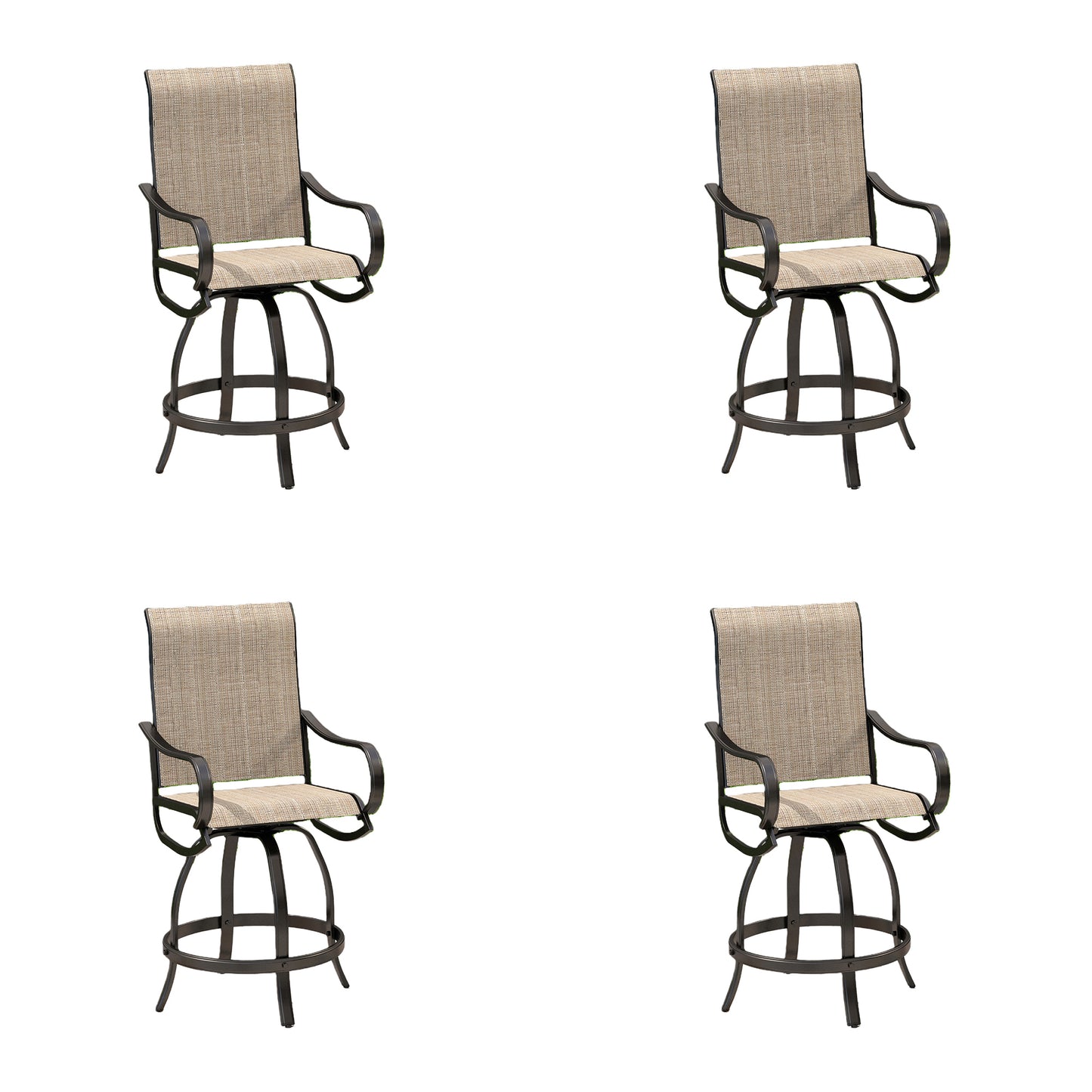 Captiva Designs Outdoor Patio Breathable Textilene Sling High Bar Steel Stools with Stylish Armrests