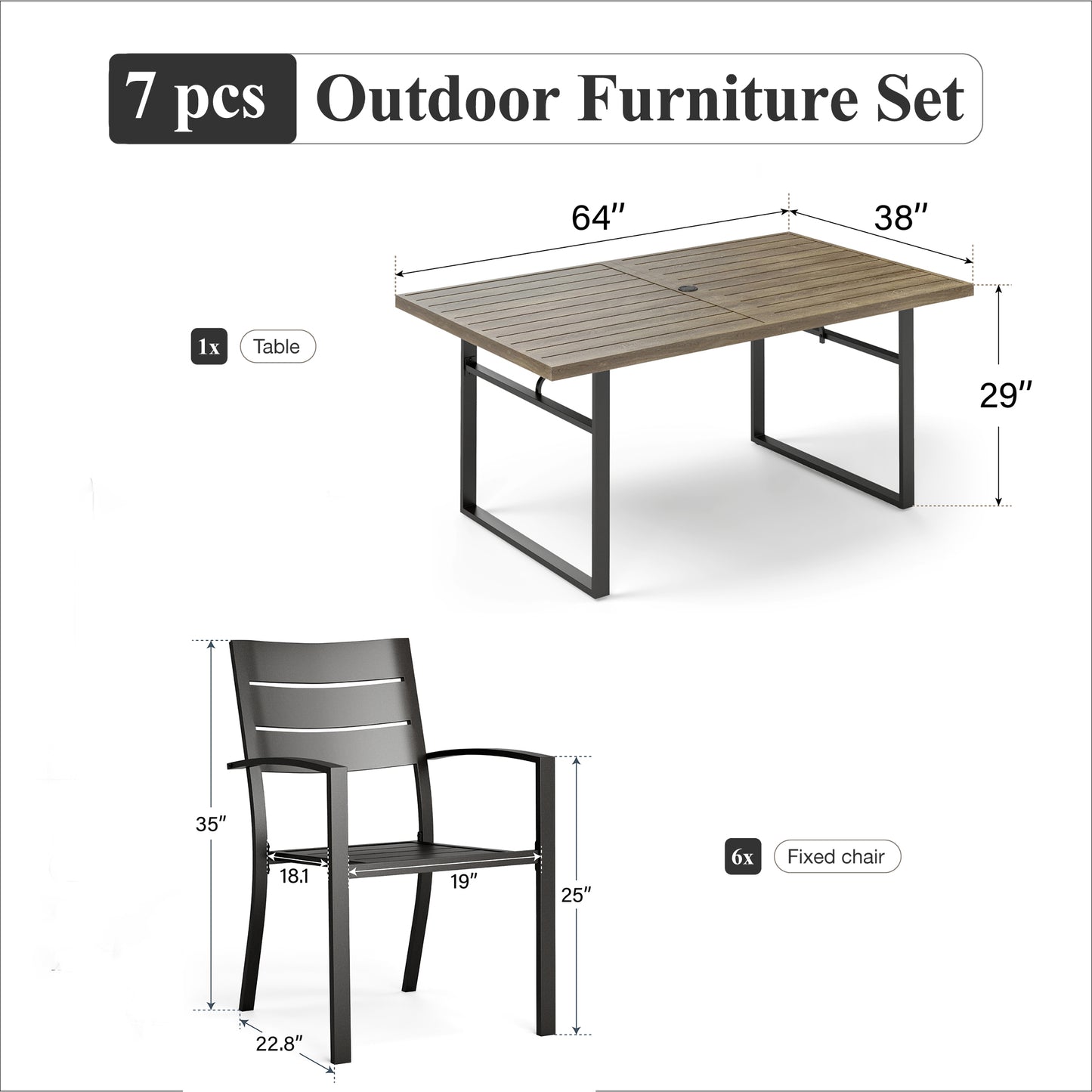 Captiva Designs 7pc Outdoor Patio Dining Set with Steel Table & Metal Chairs with Stripe Back
