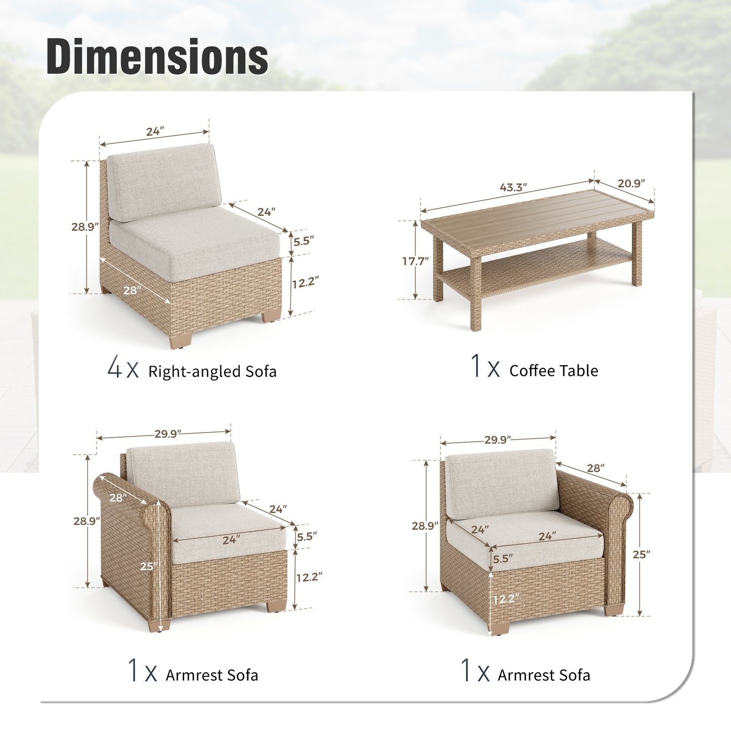 Captiva Designs Large Outdoor Patio Sectional Sofa Wicker Furniture Conversation Set with Cushions