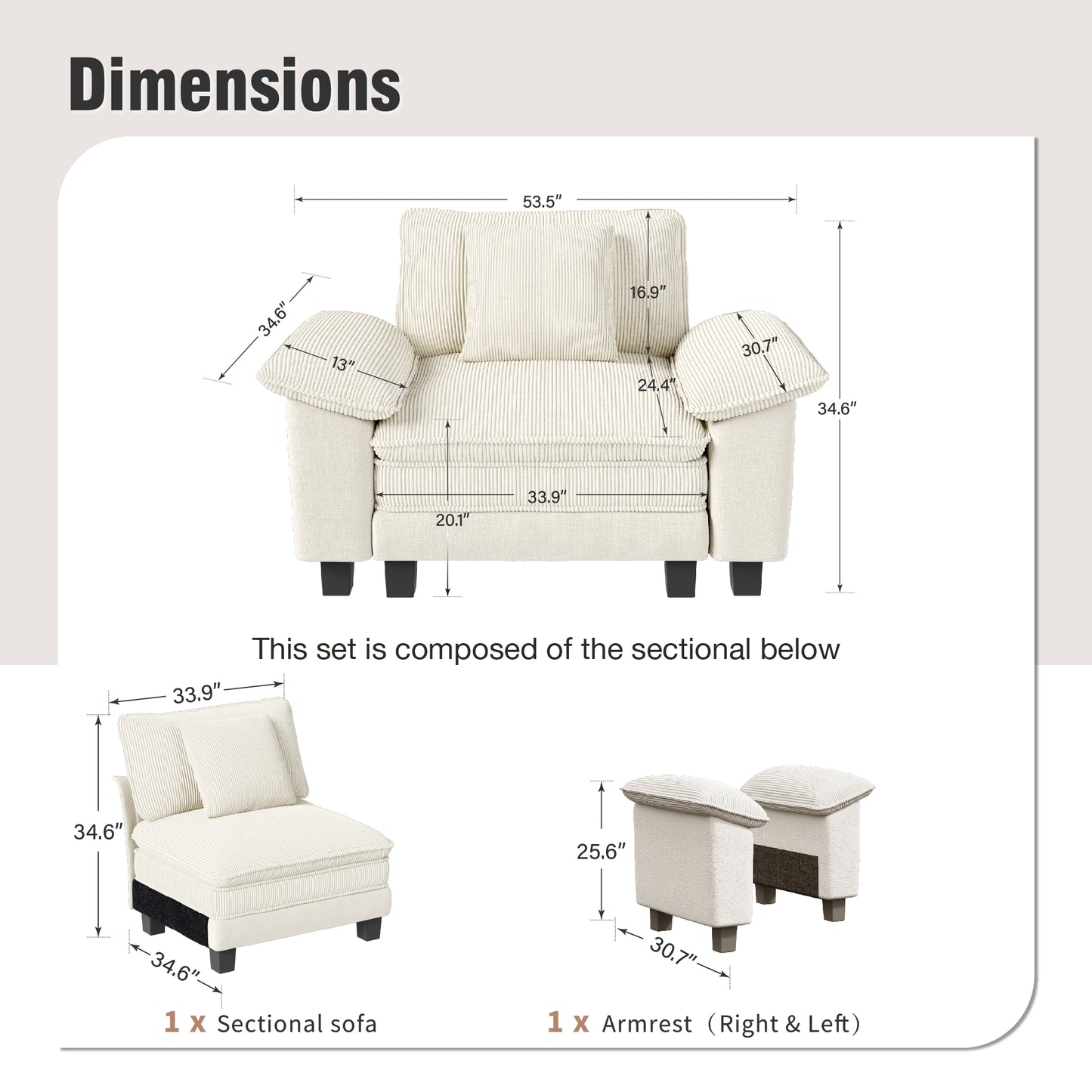Captiva Designs Oversized Deep Seat Armchair, 1-Seater Upholstered Accent Chair, Comfy Corduroy Reading Chair