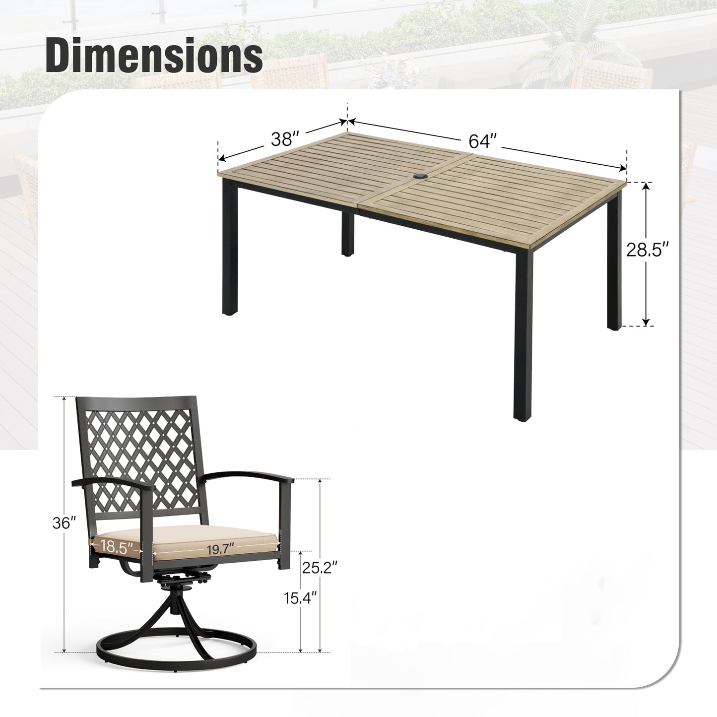 Captiva Designs 7pc Patio Dining Driftwood Finished Rectangle Steel Table & Metal Arm Chairs