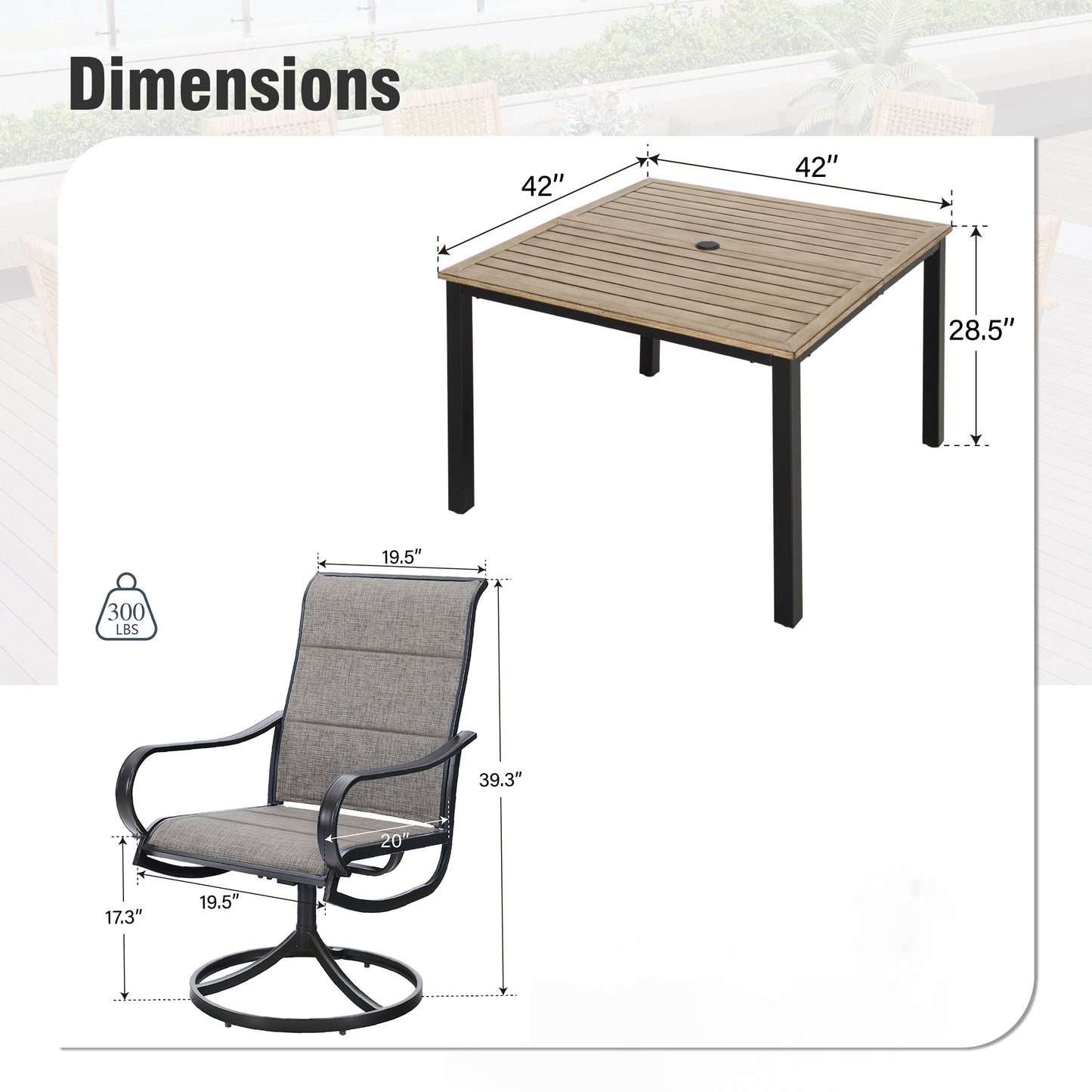 Captiva Designs 5pc Outdoor Patio Square Dining Steel Table & Swivel Sling Metal Chairs
