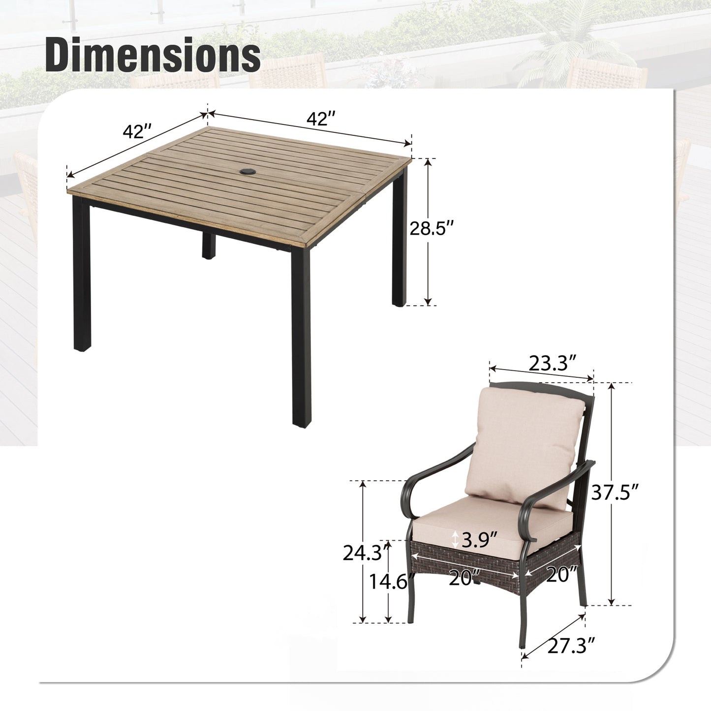 Captiva Designs 5pc Outdoor Patio Metal Dining Table & Rattan Chairs with Removable Cushions