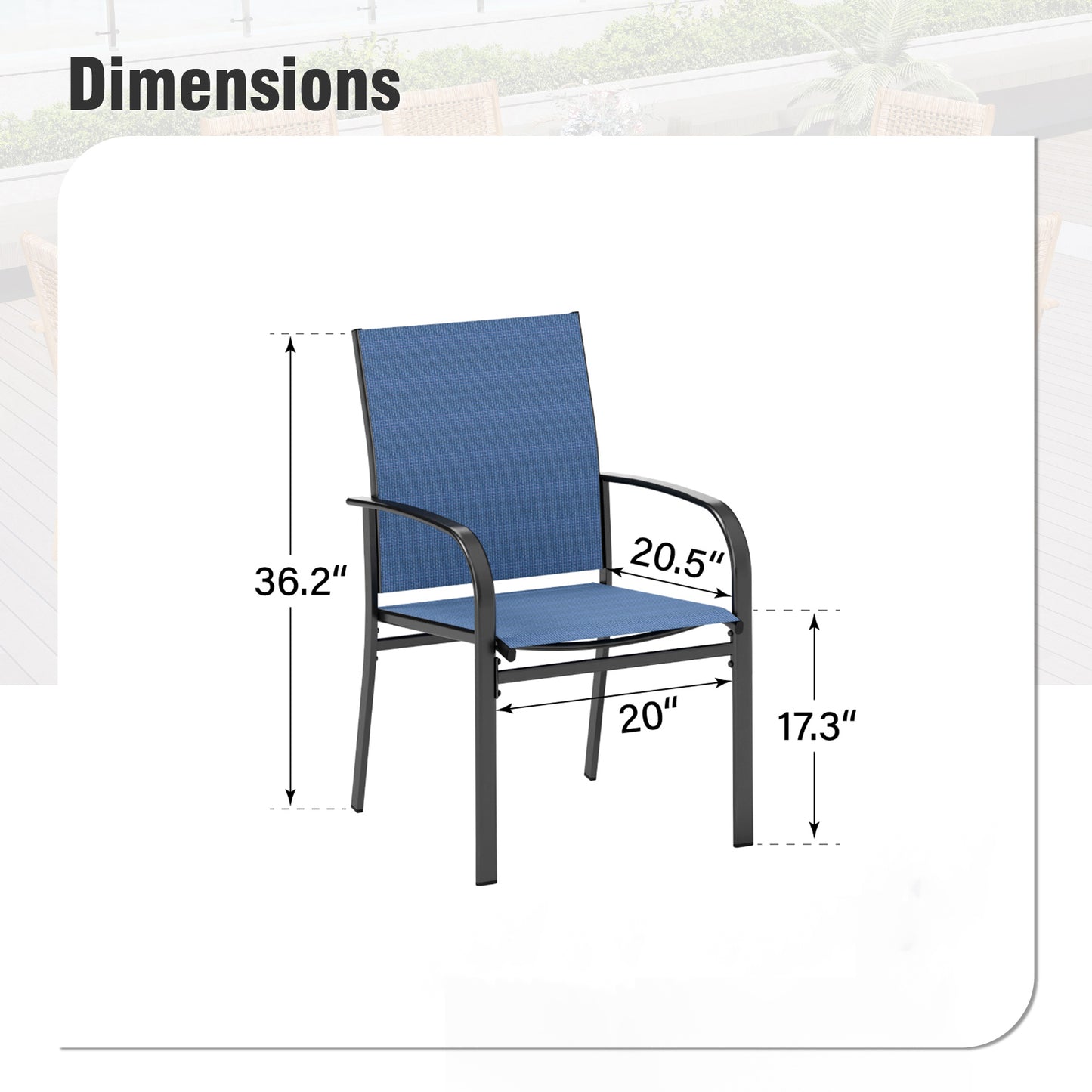 Captiva Designs Outdoor Patio Quick-dry Textilene Sling Fixed Dining Chairs with Steel Frame