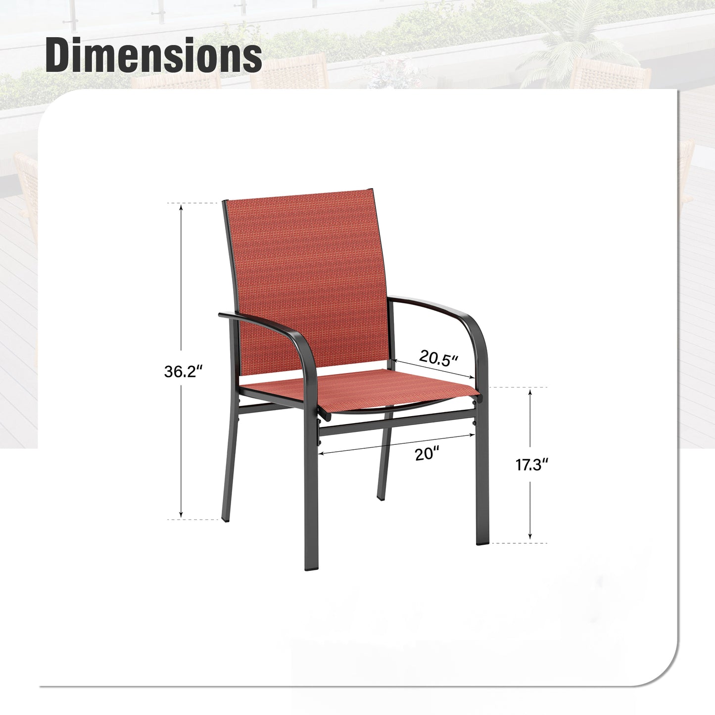 Captiva Designs Outdoor Patio Quick-dry Textilene Sling Fixed Dining Chairs with Steel Frame