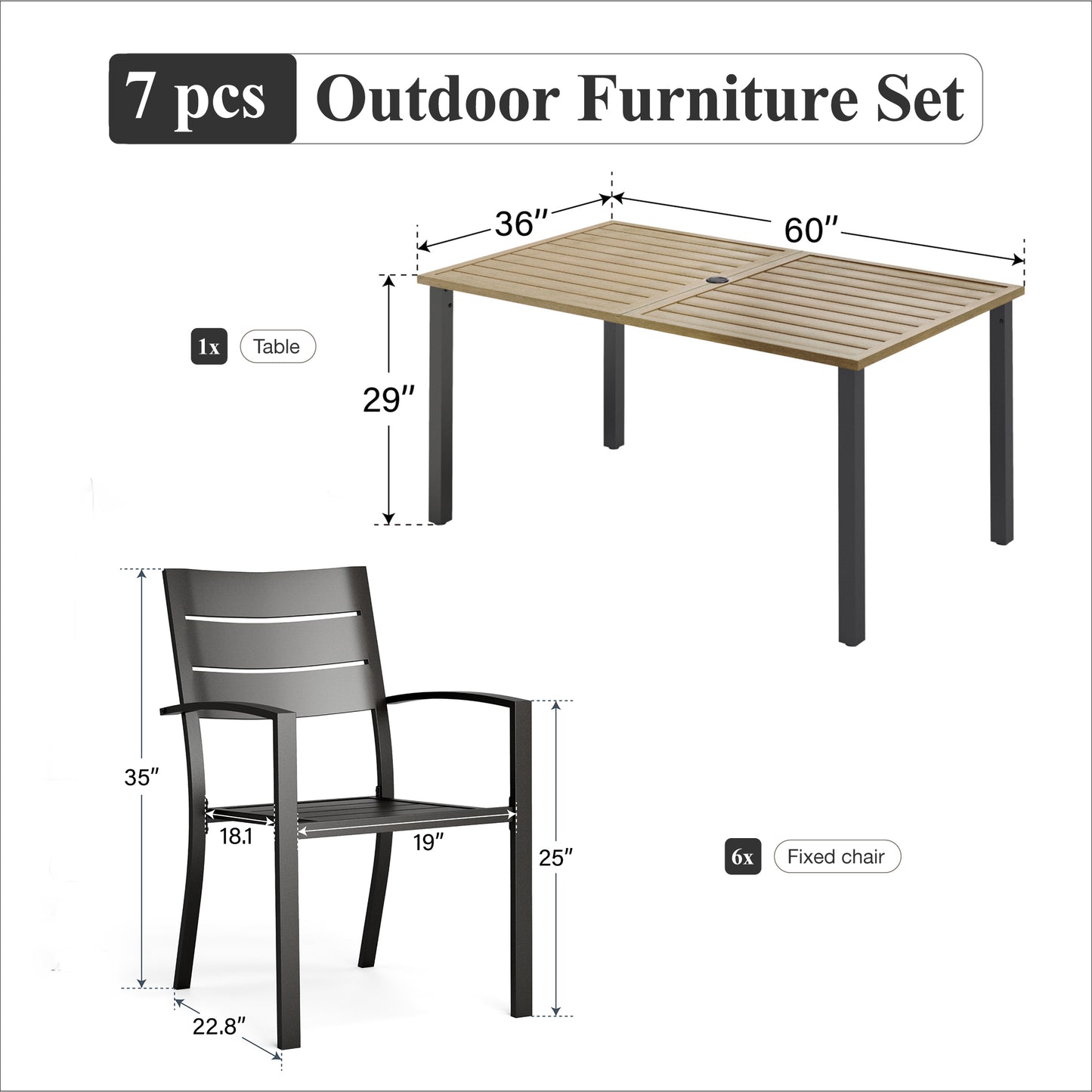 Captiva Designs 7pc Outdoor Patio Dining Set with Steel Table & Metal Chairs with Stripe Back