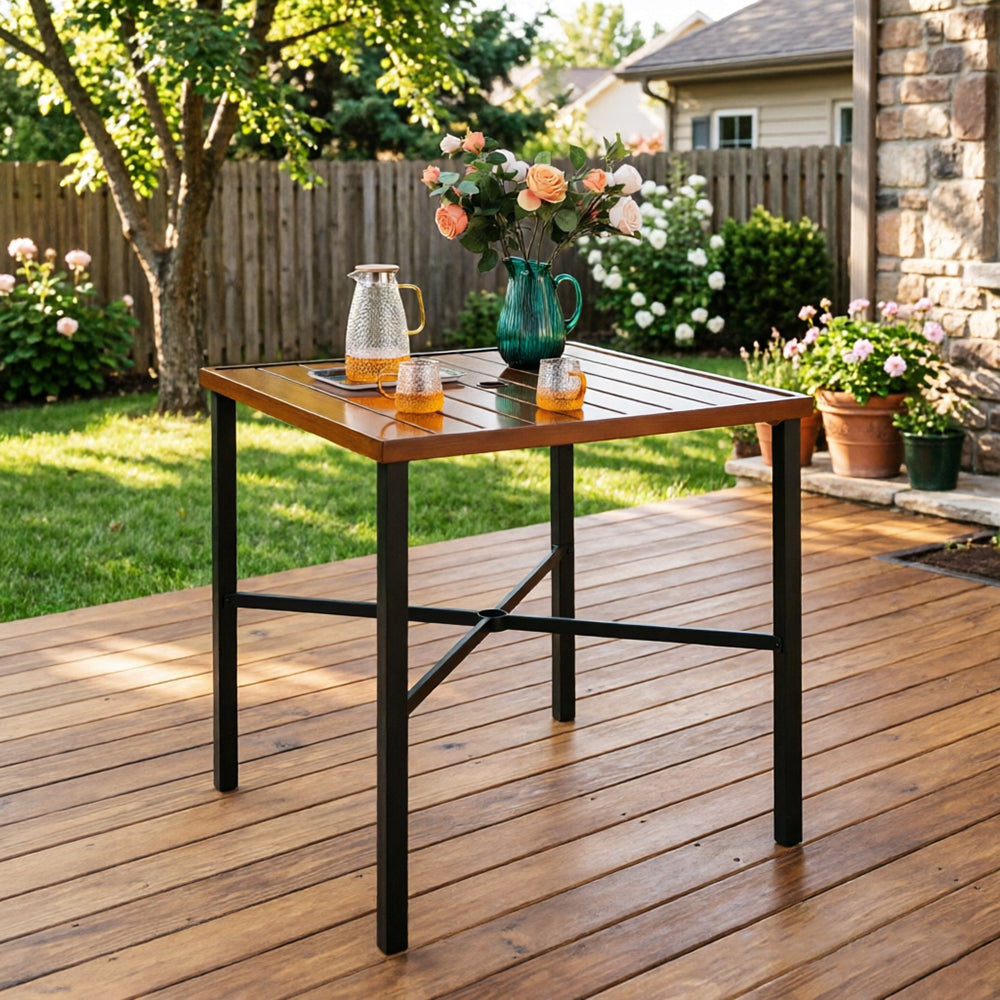 Captiva Designs 1pc Patio Outdoor Dining Rectangle Steel Bar Table with Steel Frame
