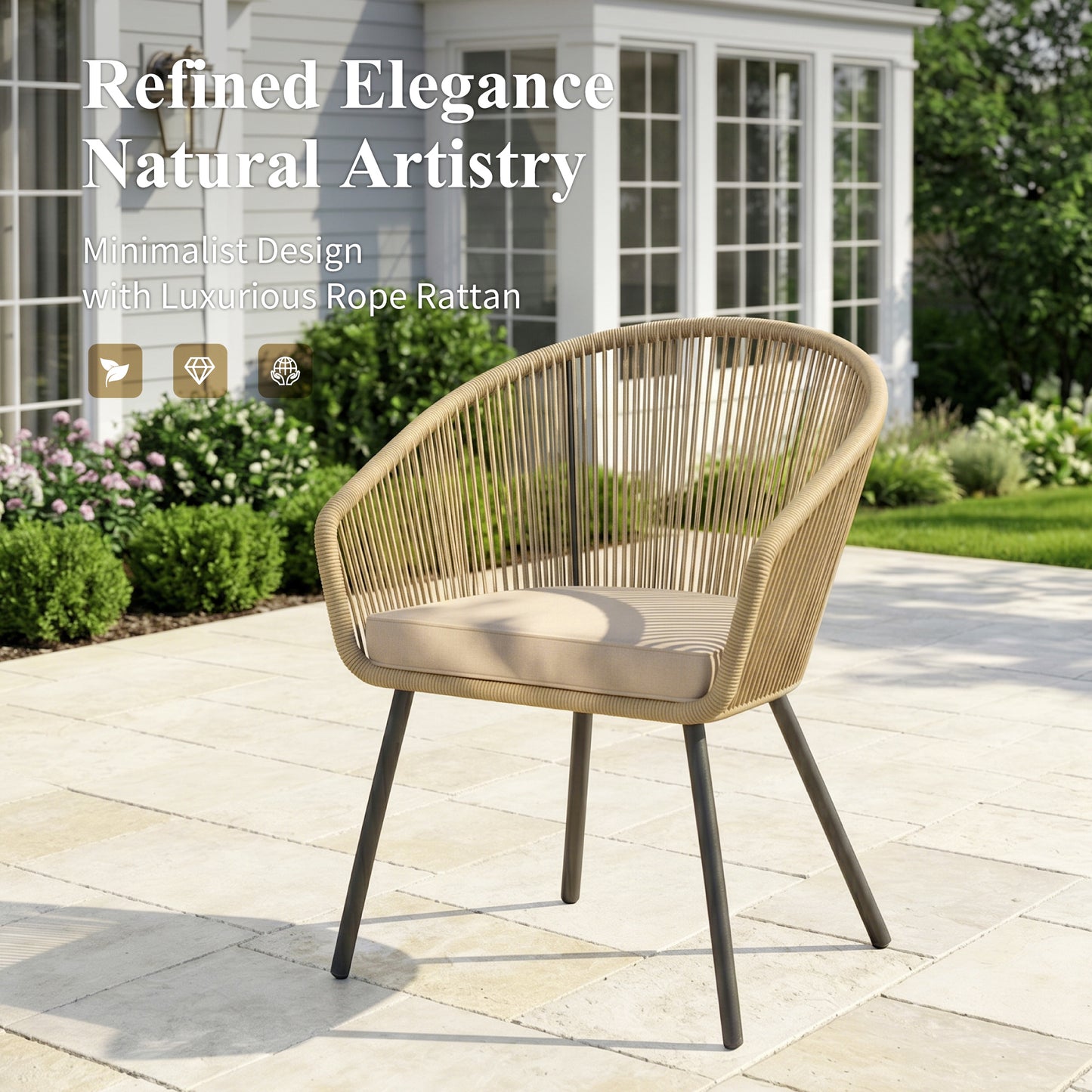 Captiva Designs 4pc Outdoor Patio Woven Pull Cord Back Dining Chairs with Seat Cushion