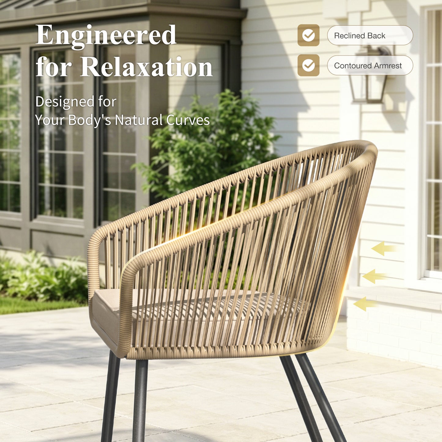 Captiva Designs 4pc Outdoor Patio Woven Pull Cord Back Dining Chairs with Seat Cushion