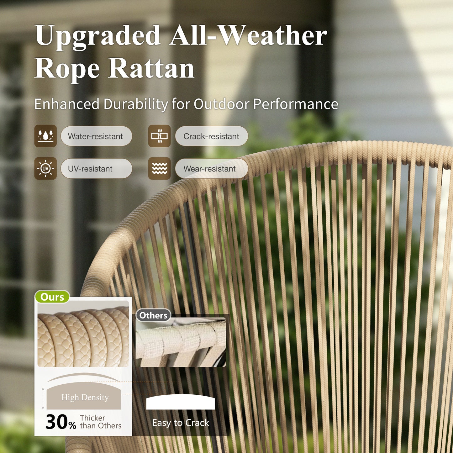 Captiva Designs 4pc Outdoor Patio Woven Pull Cord Back Dining Chairs with Seat Cushion
