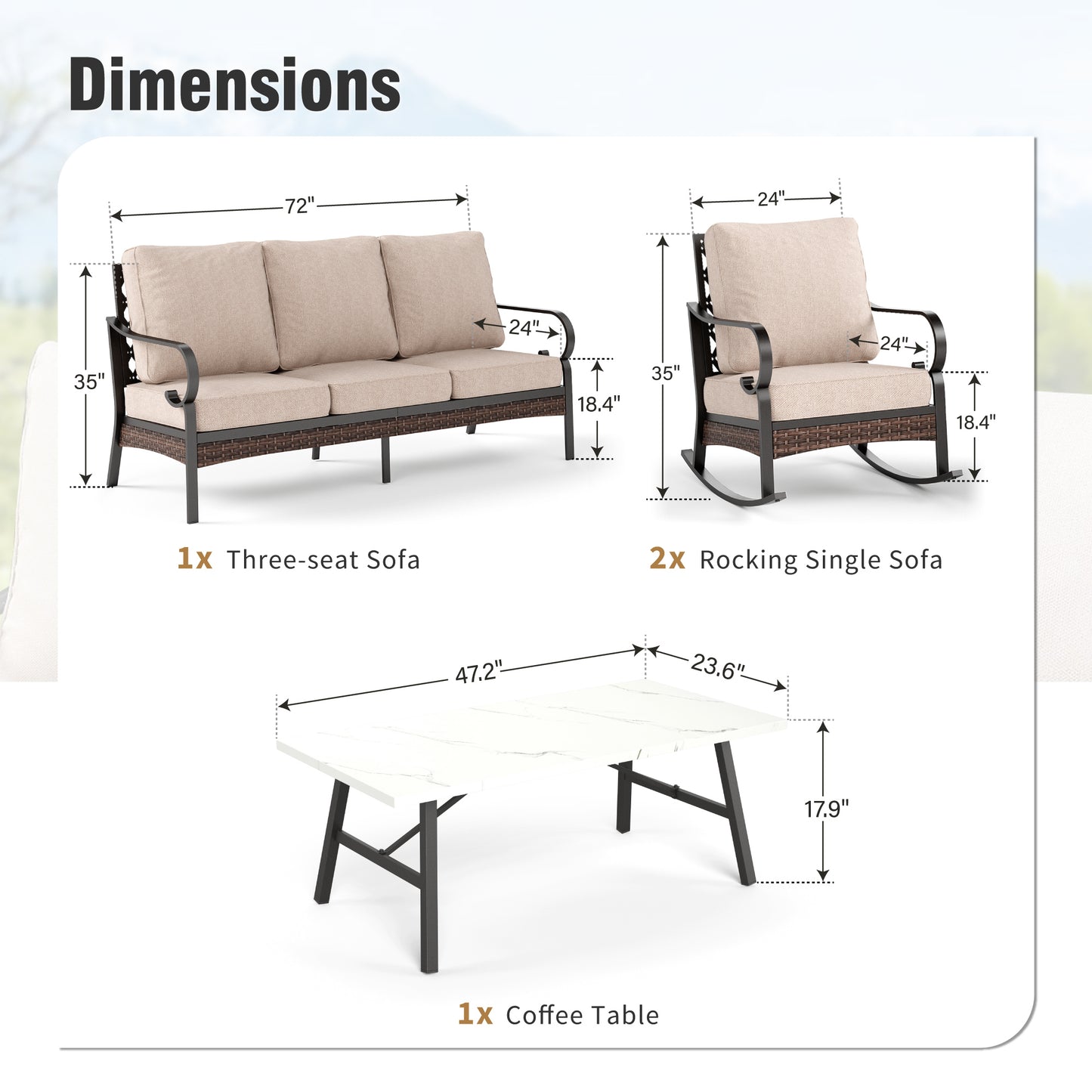 Captiva Designs 4 Piece All Weather Wicker Metal Patio Outdoor Furniture Conversation Set for Backyard, Garden, Deck