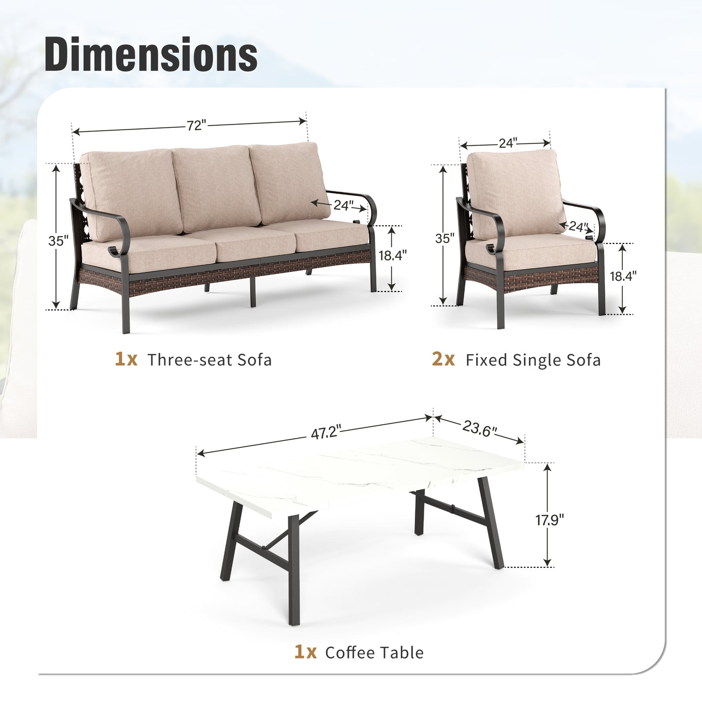 Captiva Designs 4 Piece All Weather Wicker Metal Patio Outdoor Furniture Conversation Set for Backyard, Garden, Deck