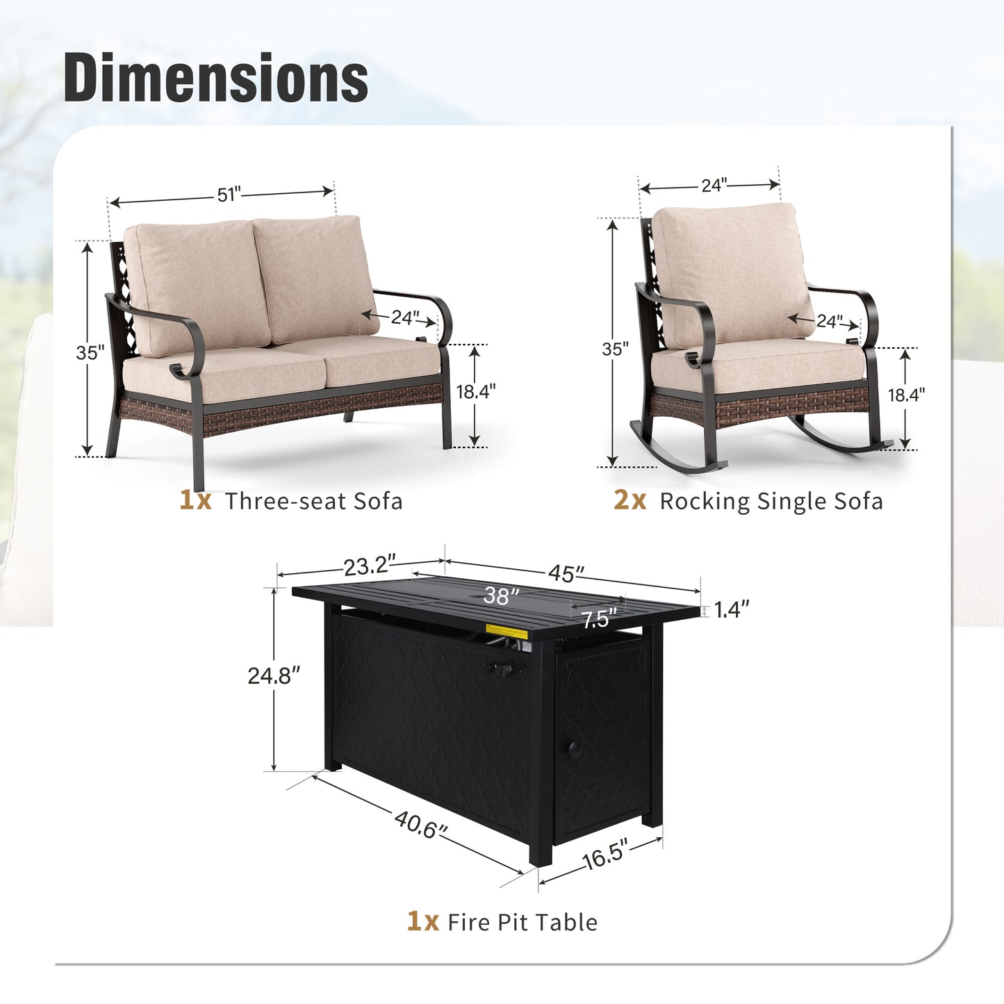 Captiva Designs 4 Piece All Weather Wicker Metal Patio Outdoor Furniture Conversation Fire pit Set for Backyard, Garden, Deck